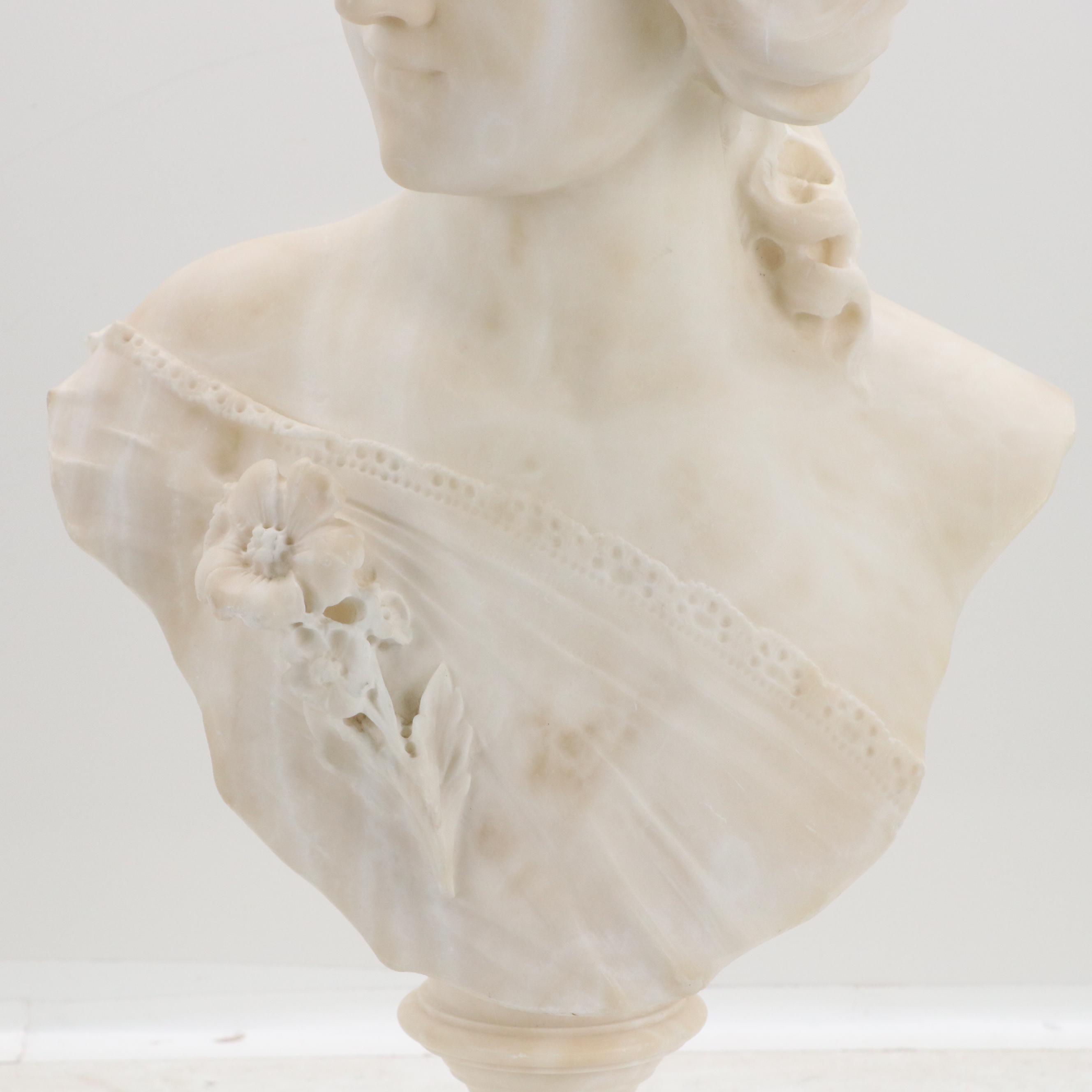 Italian School Alabaster Bust of Woman, 20th Century