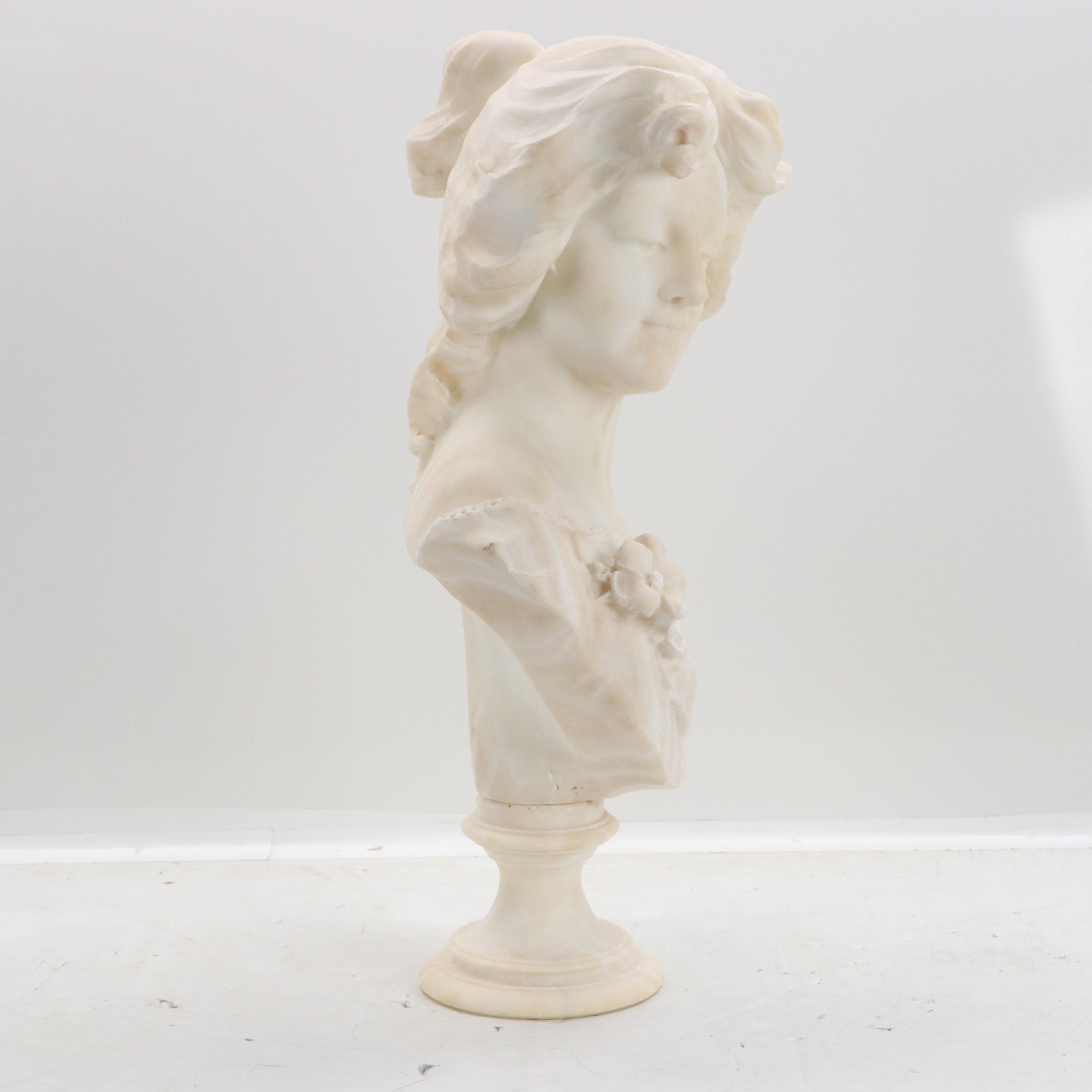 Italian School Alabaster Bust of Woman, 20th Century