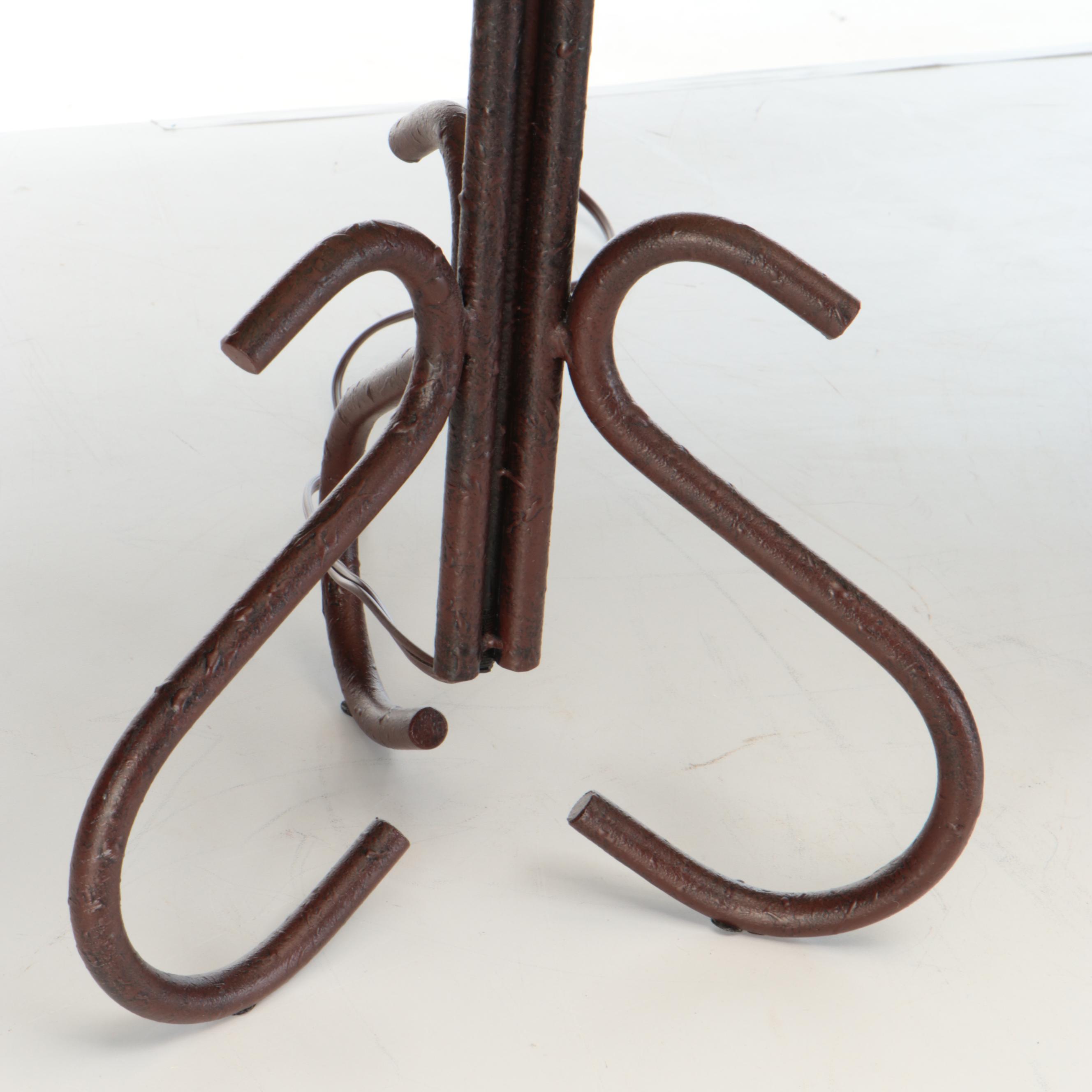 Pair of Bronzed Finish Wrought Iron Table Lamps with Cotton Coolie Shades