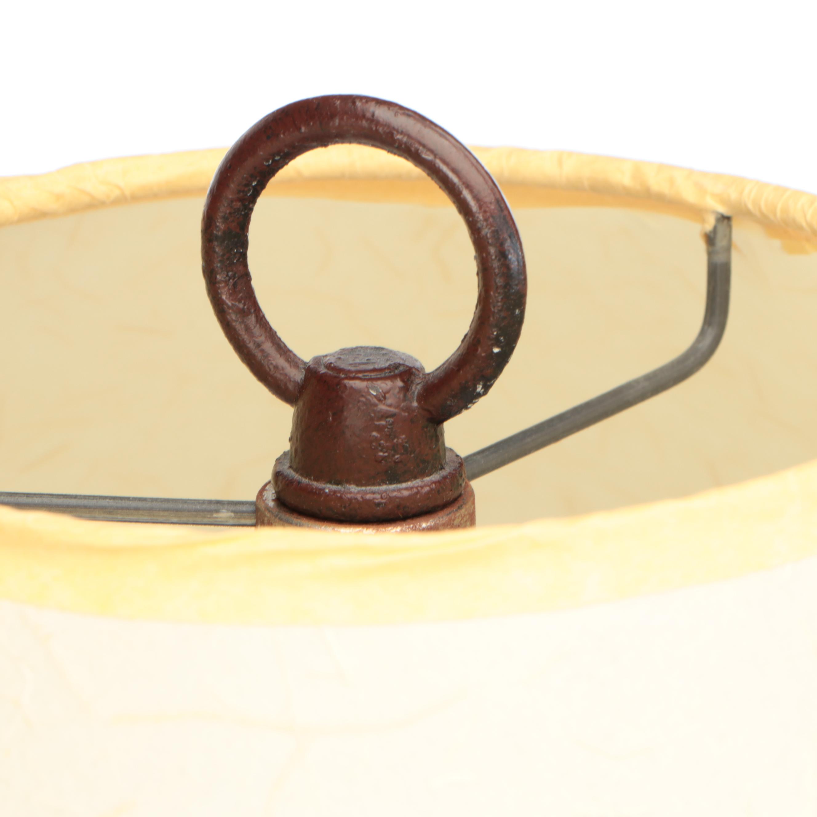 Pair of Bronzed Finish Wrought Iron Table Lamps with Cotton Coolie Shades