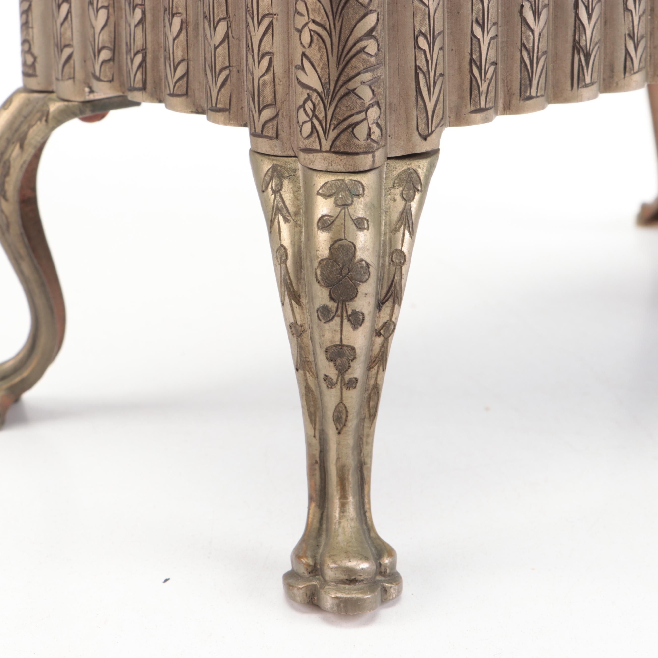 Etched Footed Metal Music Box, Mid-20th Century