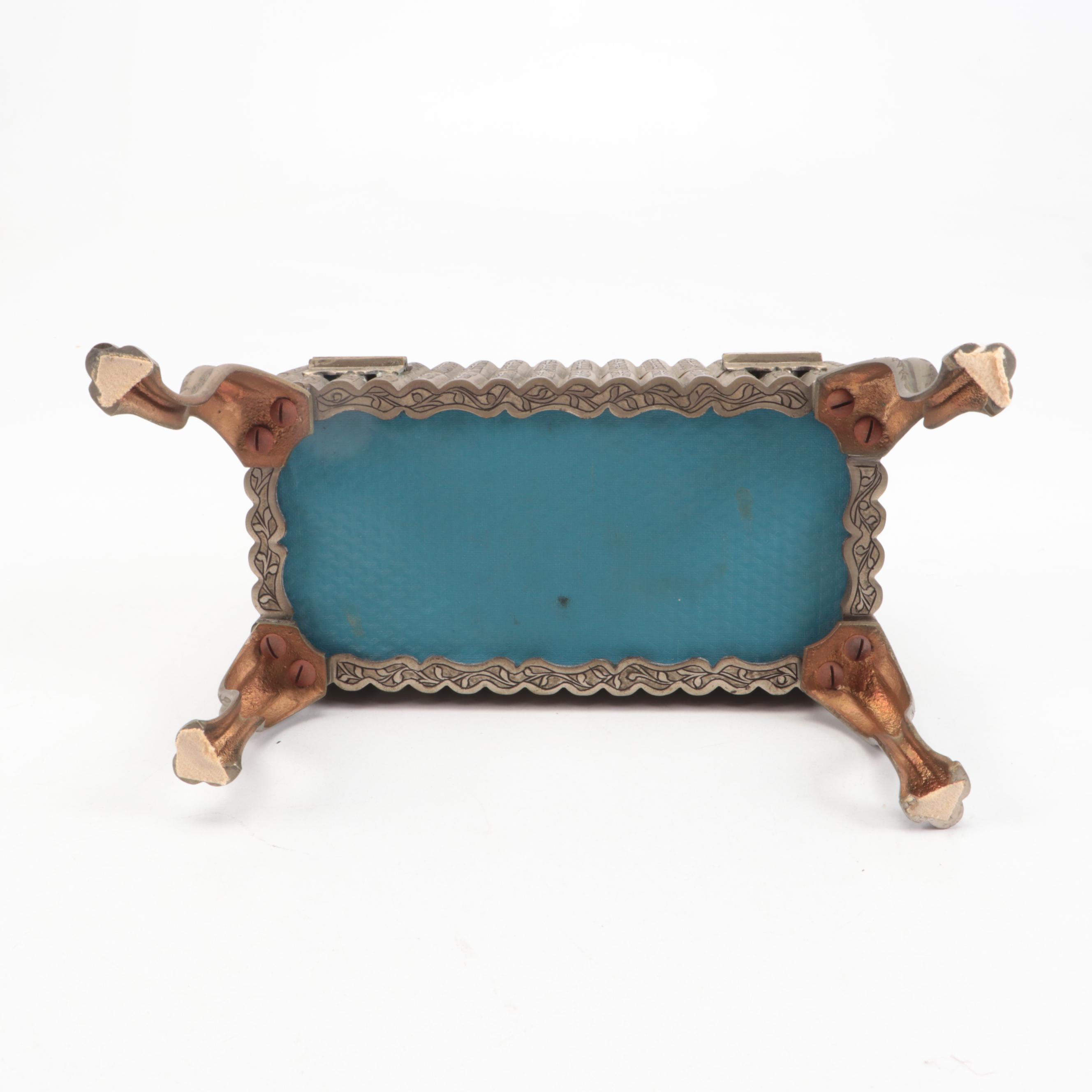 Etched Footed Metal Music Box, Mid-20th Century