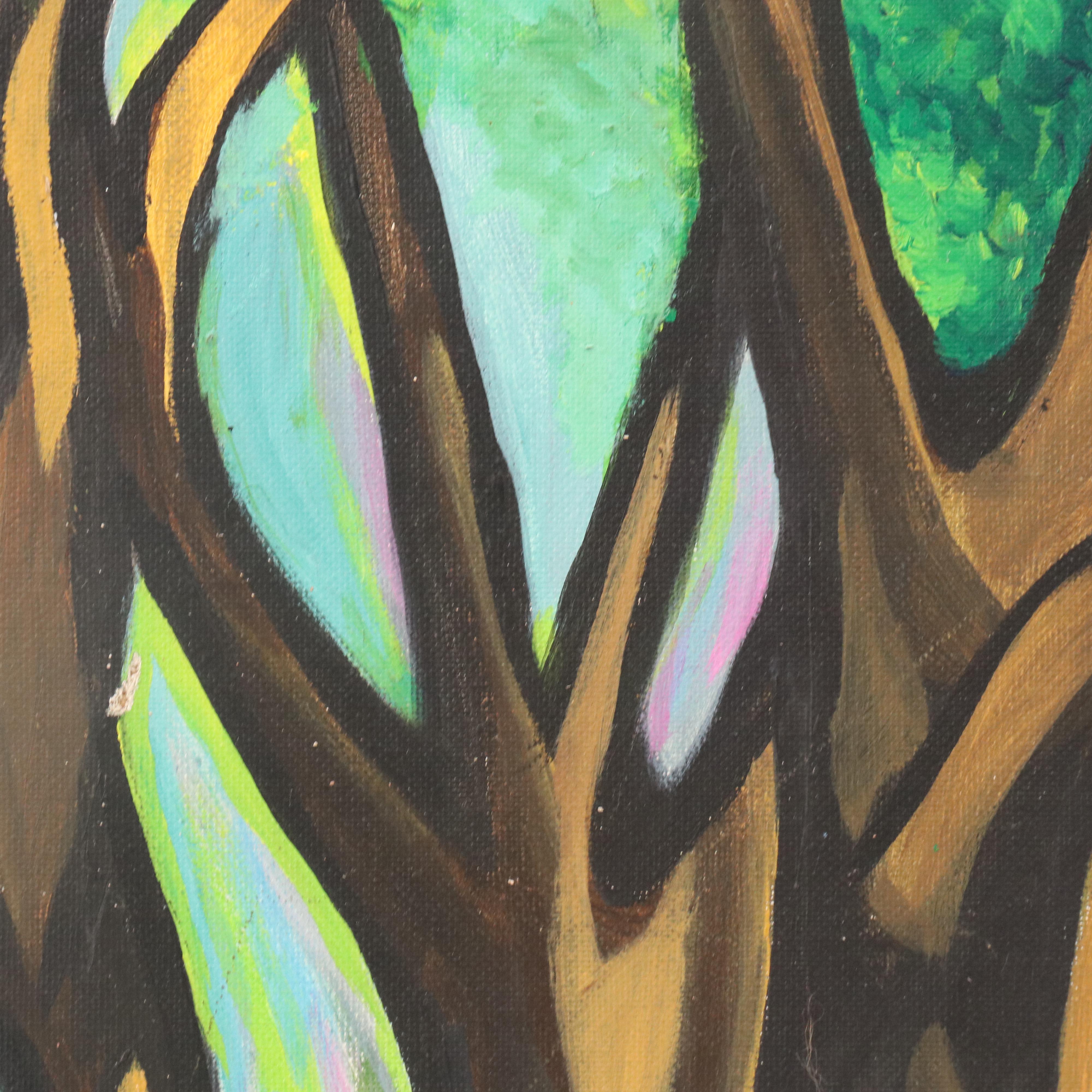 Scenic Acrylic Painting with Waterfowl, Late 20th / 21st Century