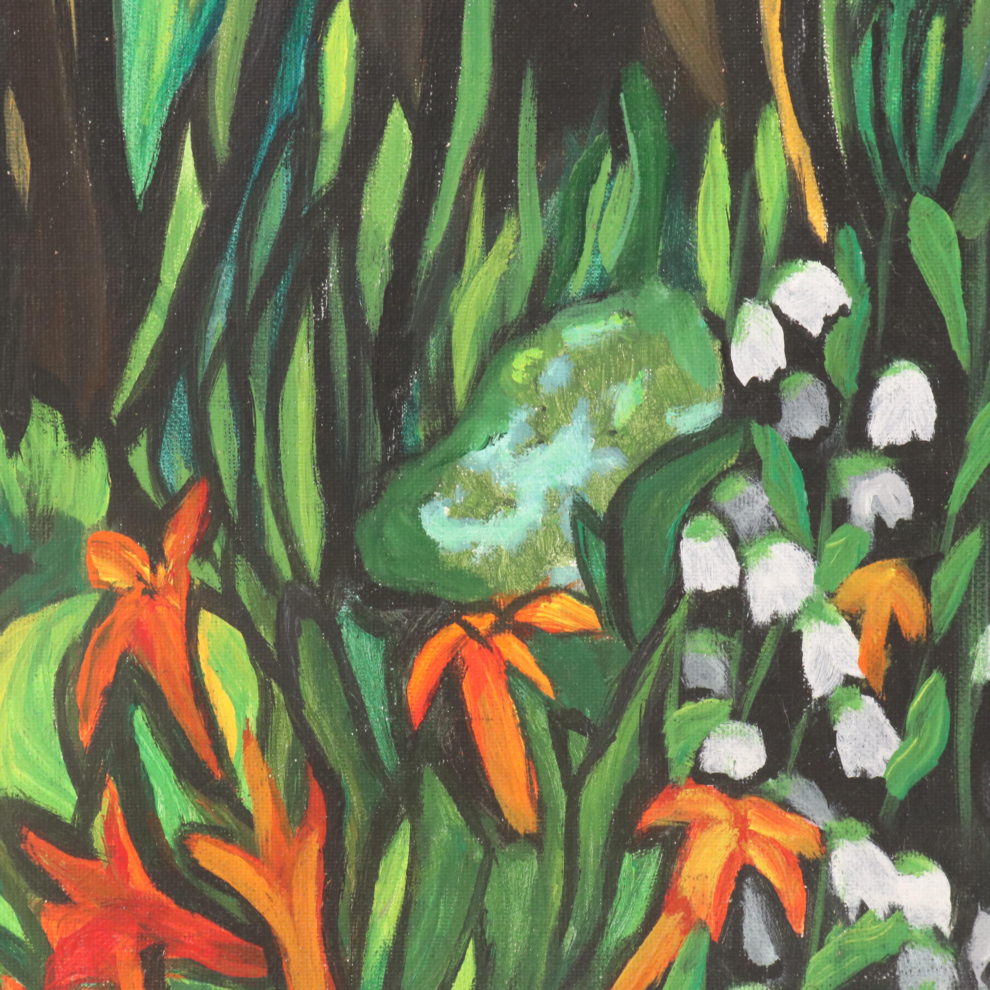 Scenic Acrylic Painting with Waterfowl, Late 20th / 21st Century