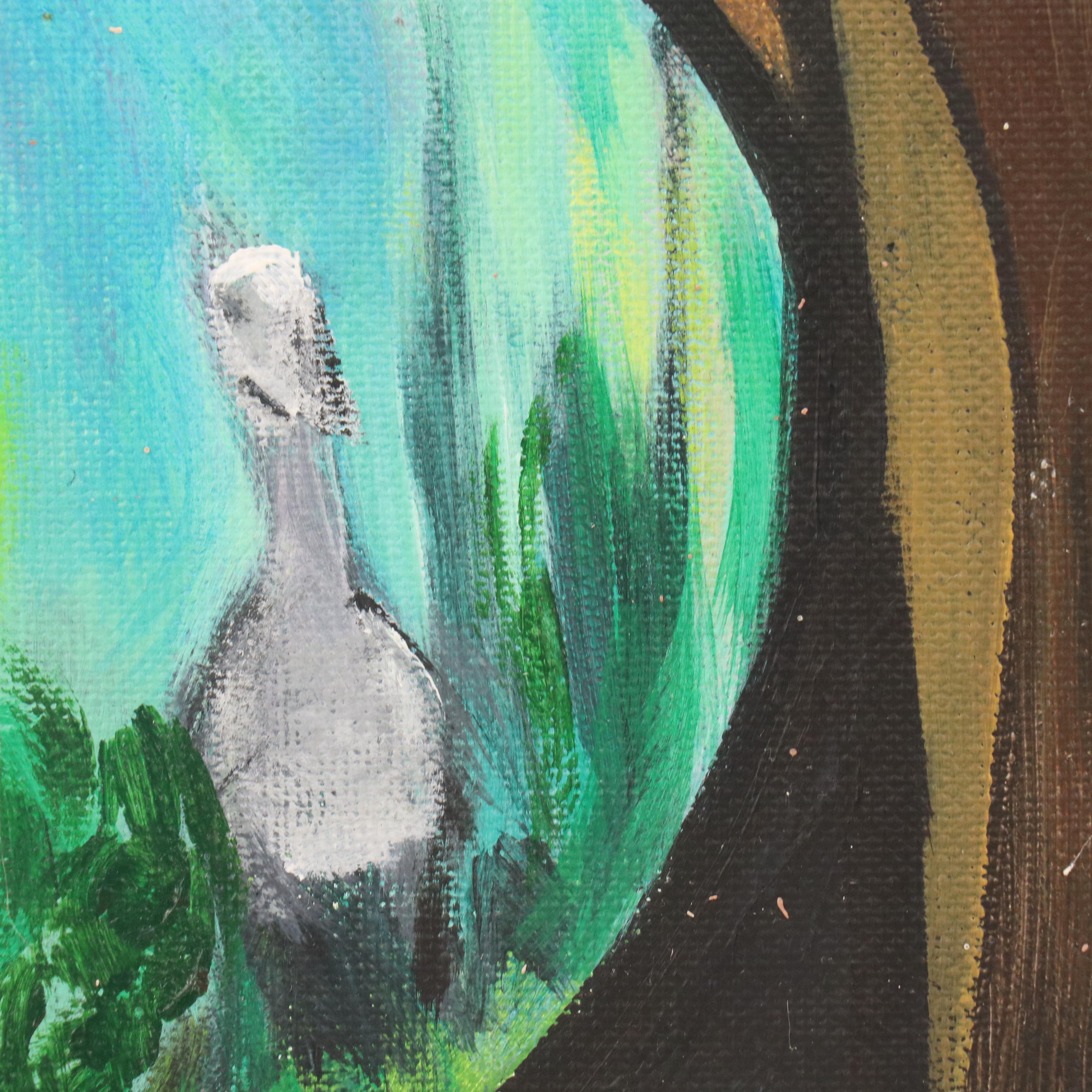 Scenic Acrylic Painting with Waterfowl, Late 20th / 21st Century