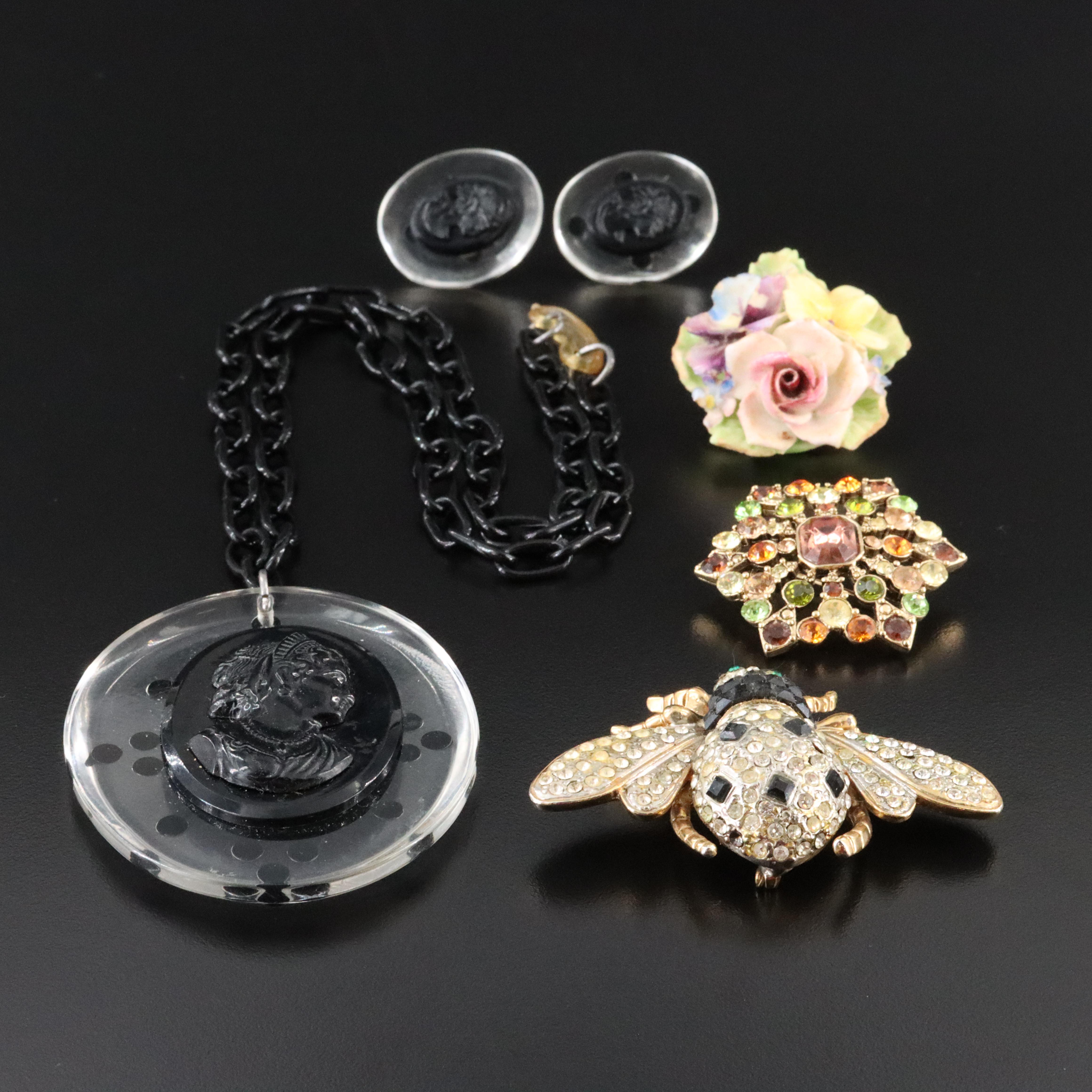 Vintage Jewelry Collection Including Porcelain and Cameo