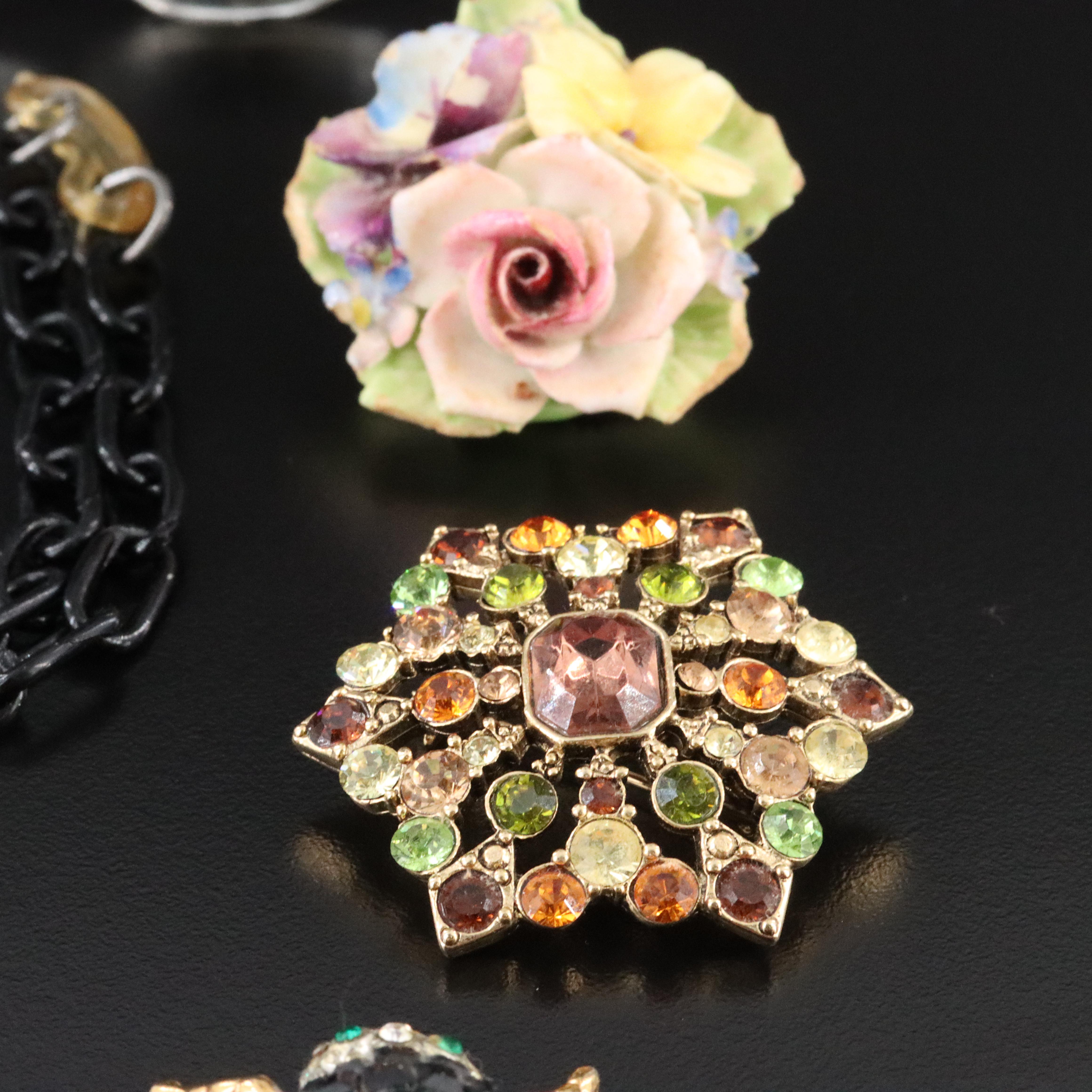 Vintage Jewelry Collection Including Porcelain and Cameo