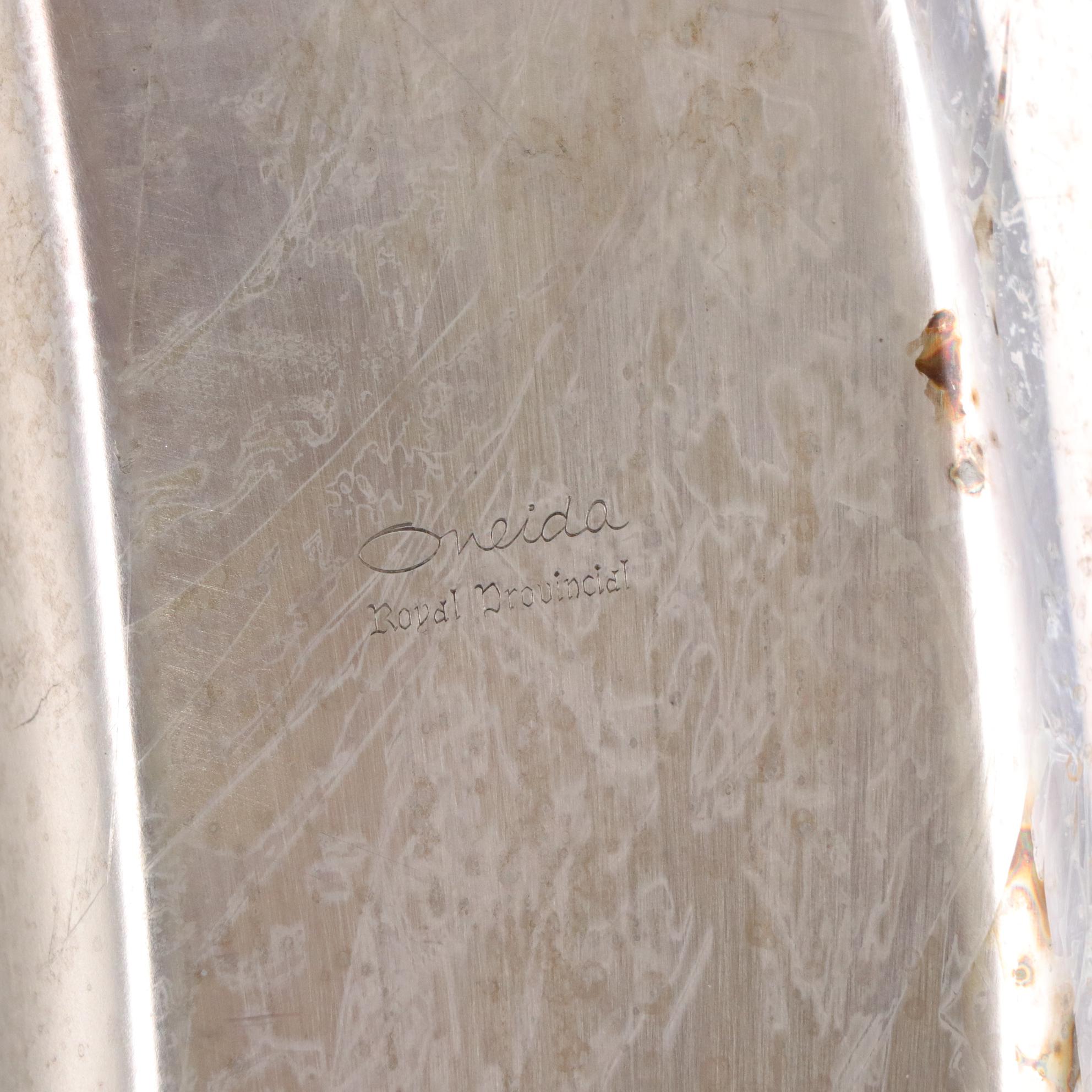 Silver Plate Meat Platters, Dessert Plates, and Cobalt Glass Condiment Cups