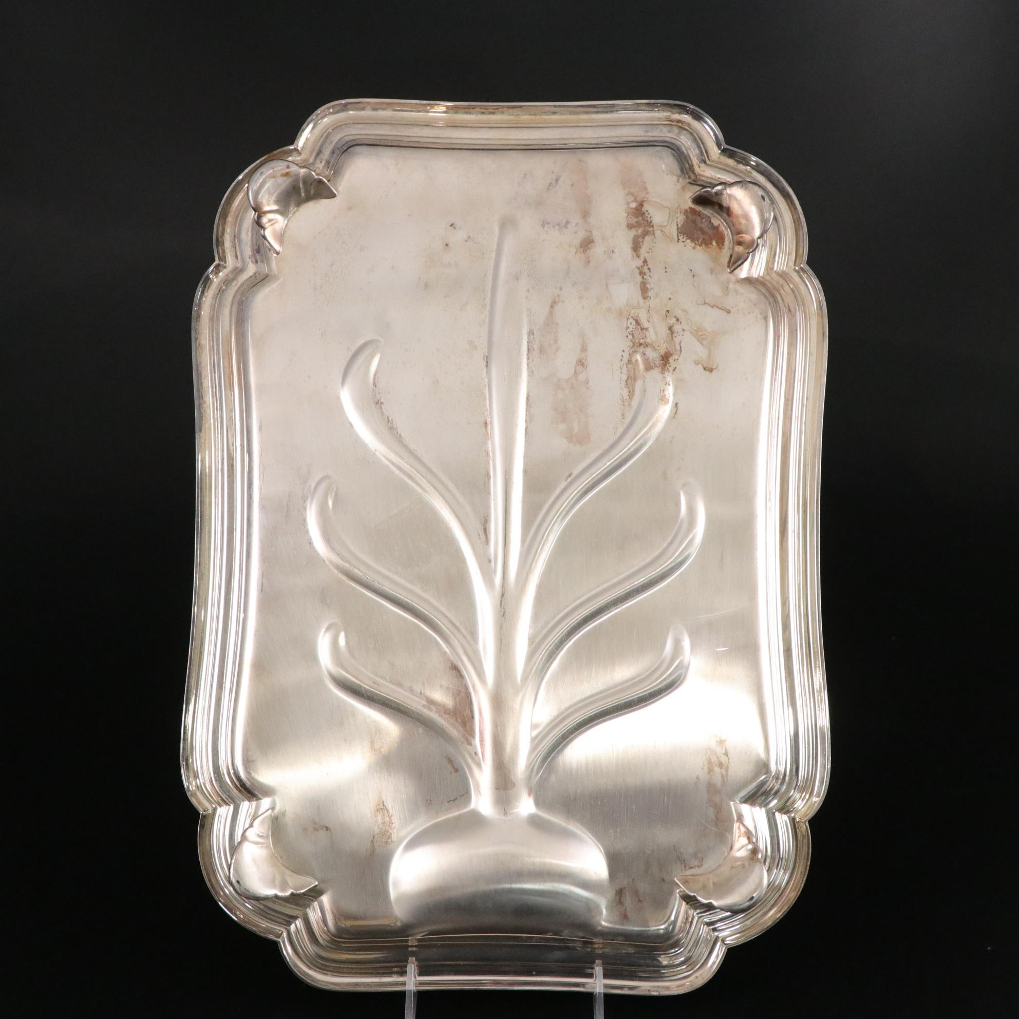 Silver Plate Meat Platters, Dessert Plates, and Cobalt Glass Condiment Cups