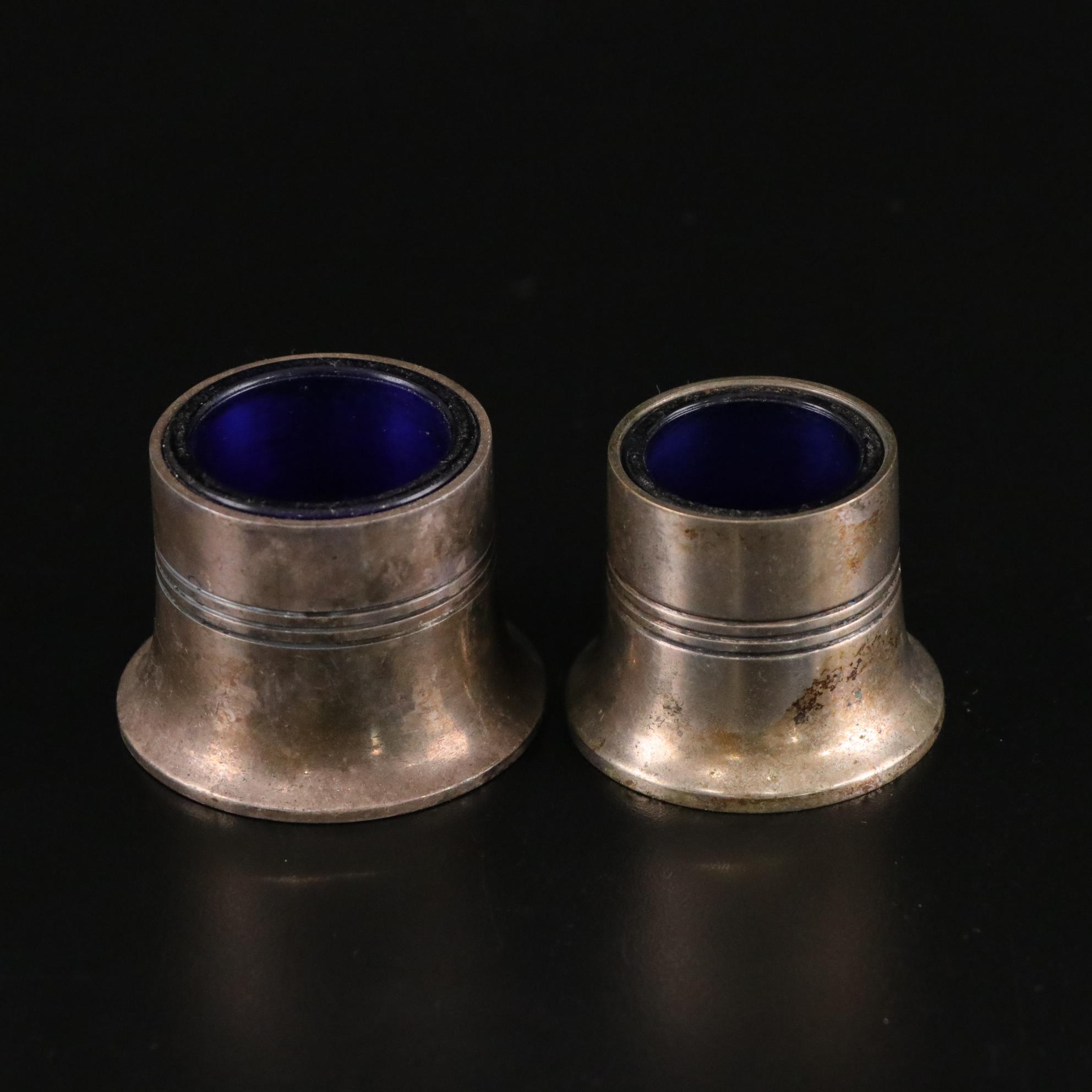 Silver Plate Meat Platters, Dessert Plates, and Cobalt Glass Condiment Cups