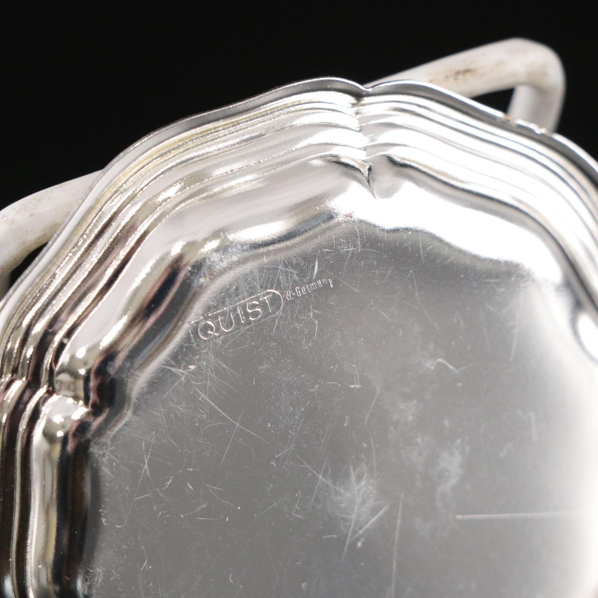 Silver Plate Meat Platters, Dessert Plates, and Cobalt Glass Condiment Cups