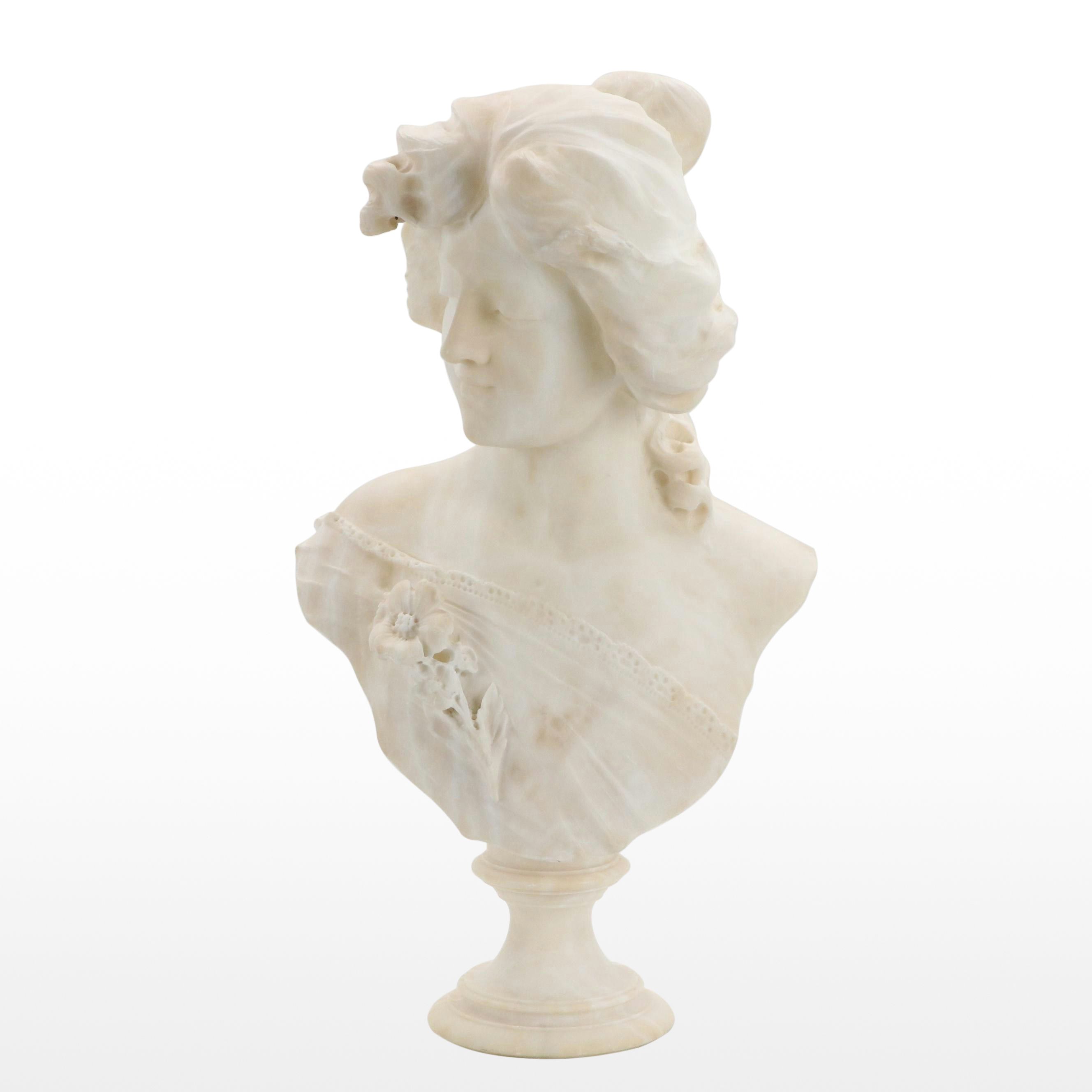 Italian School Alabaster Bust of Woman, 20th Century