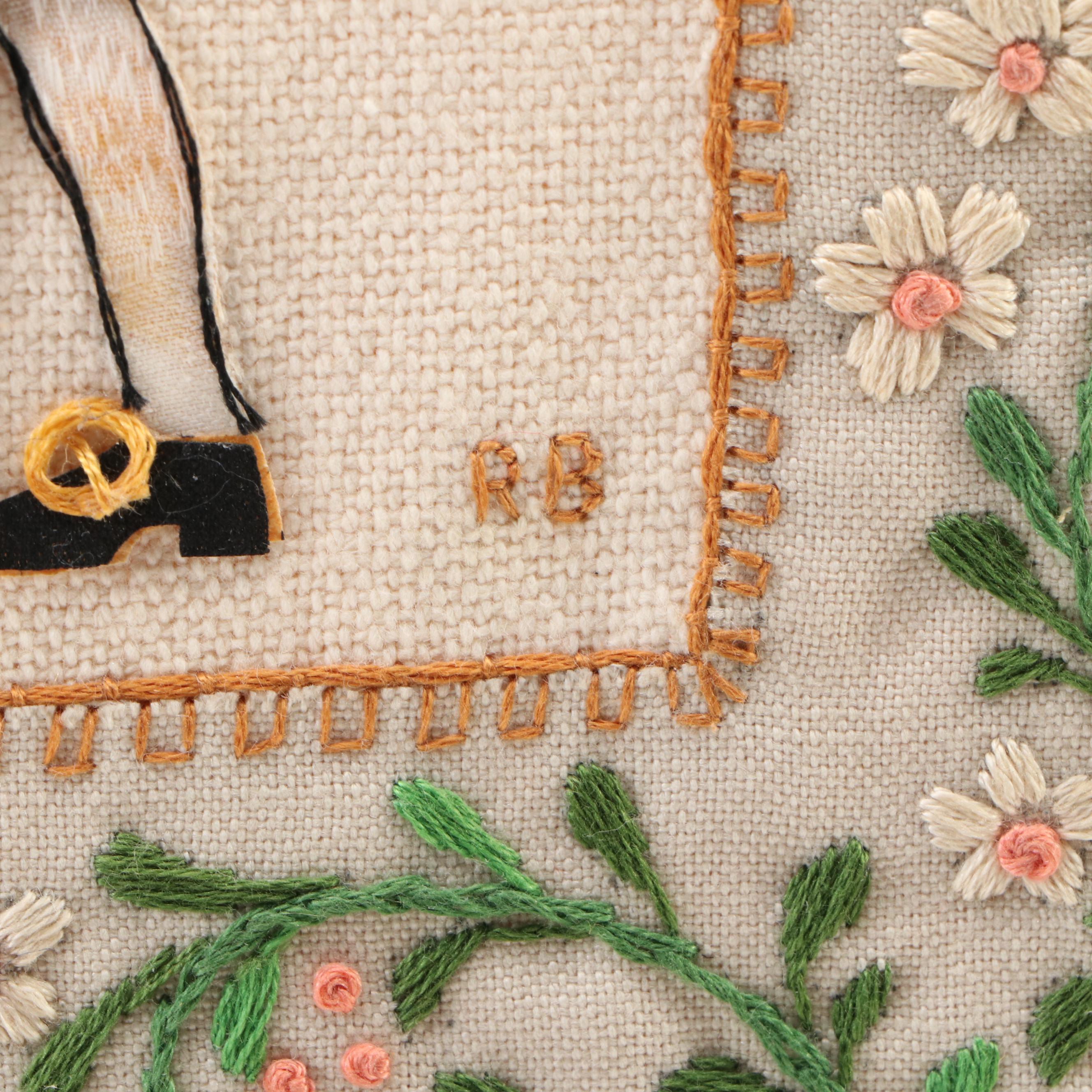 Embroidery and Fabric Collage Panel Featuring 18th Century Couple