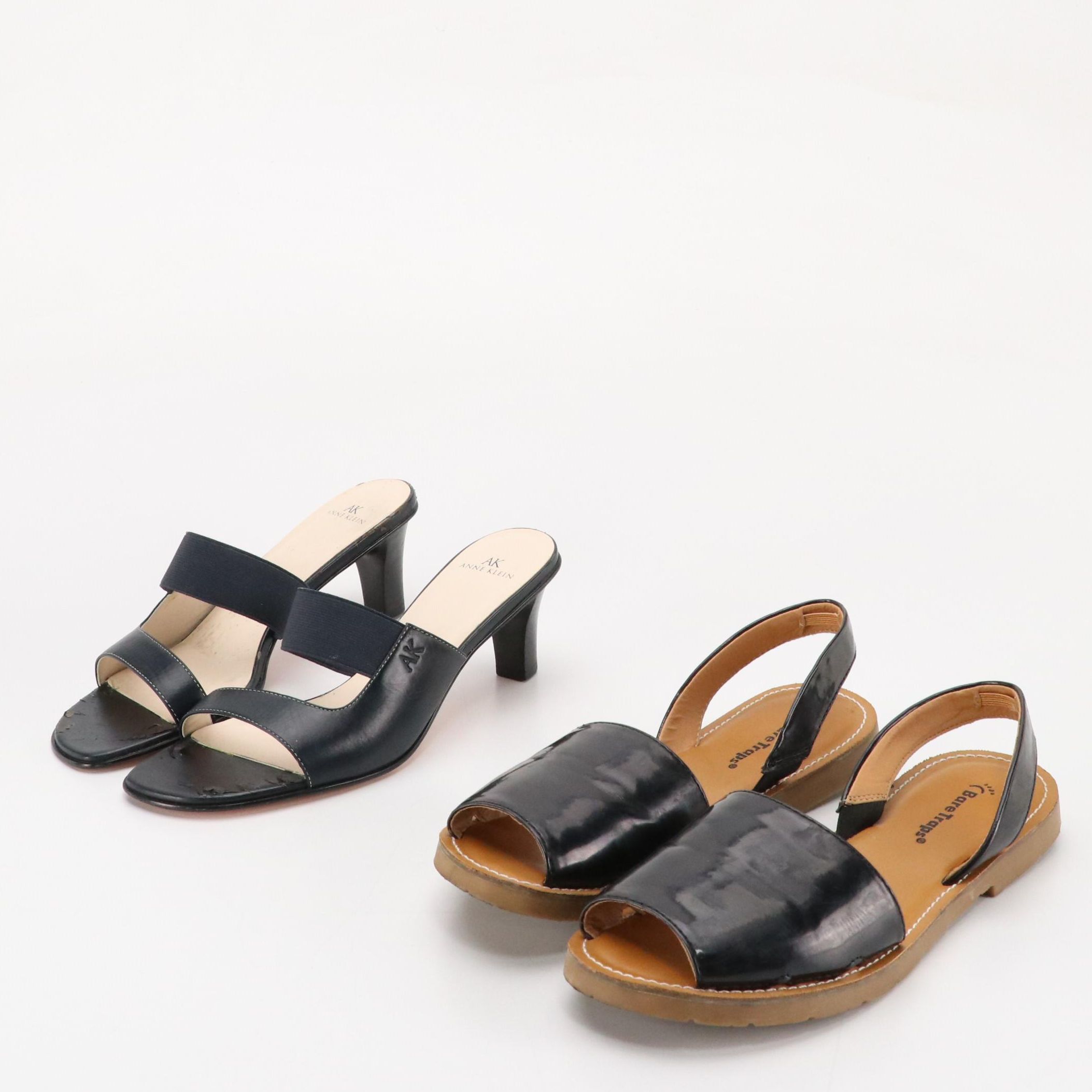 Bare Traps Vienna Slingback Flats with Anne Klein Open-Toe Mules in Leather