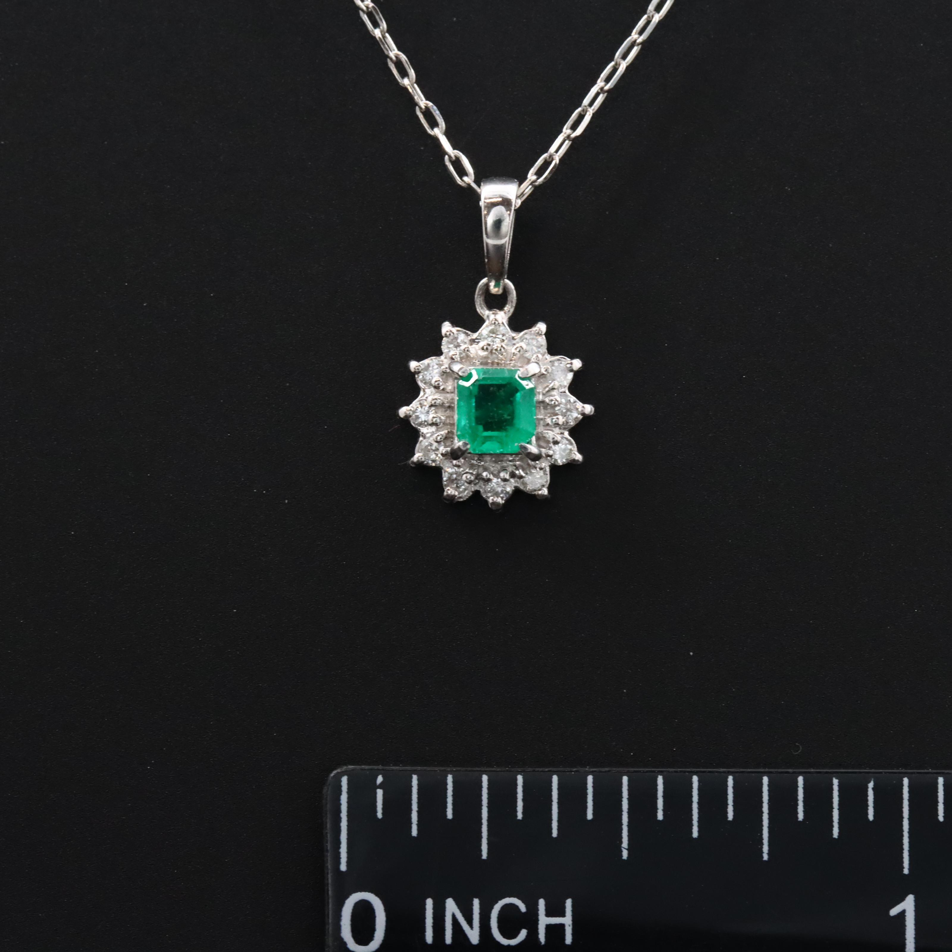 Platinum Emerald and Diamond Pendant on Adjustable Chain Necklace