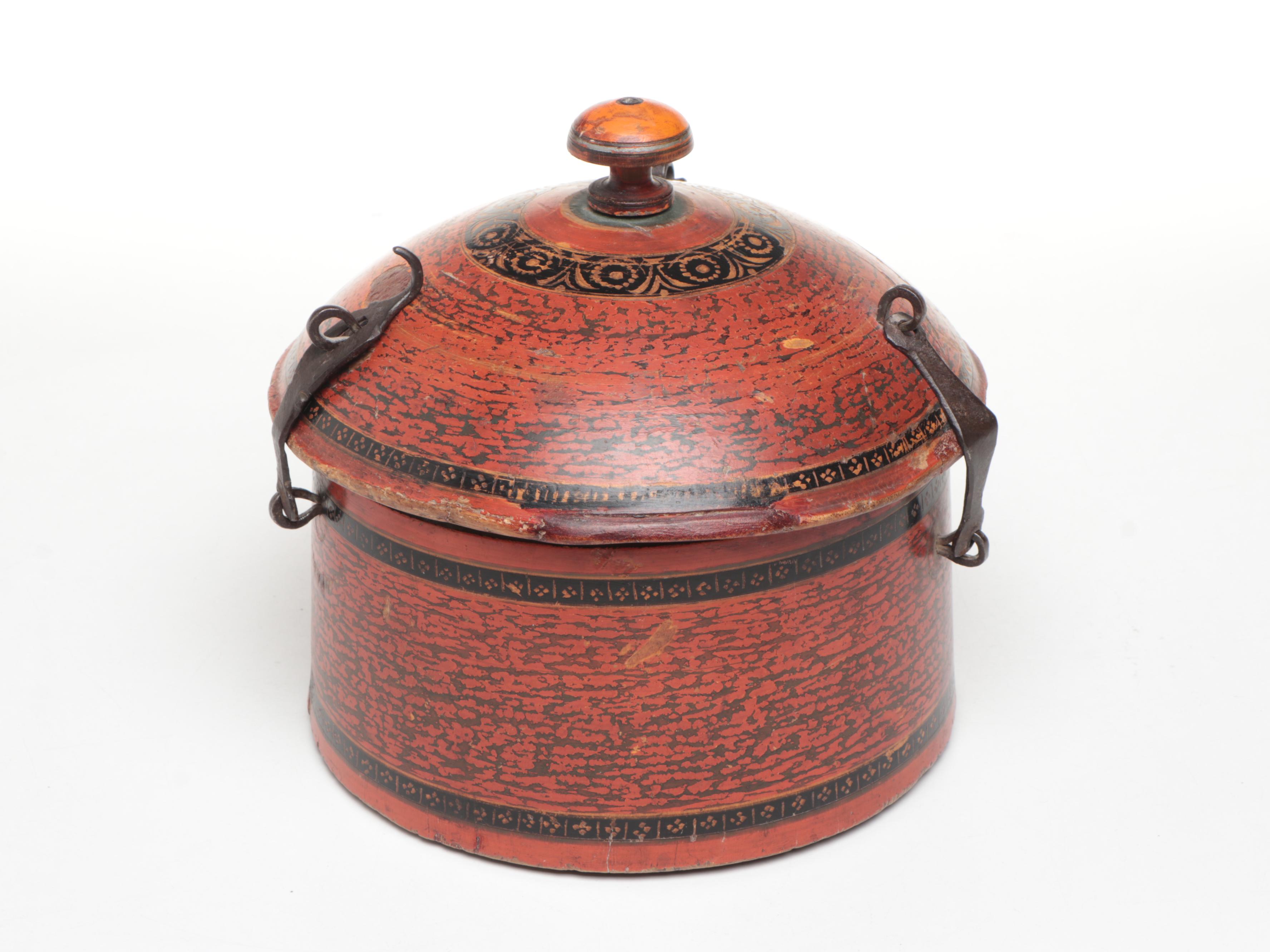 Middle Eastern Style Lacquered Wood Spice Box with Japanese Cast Iron Teapot