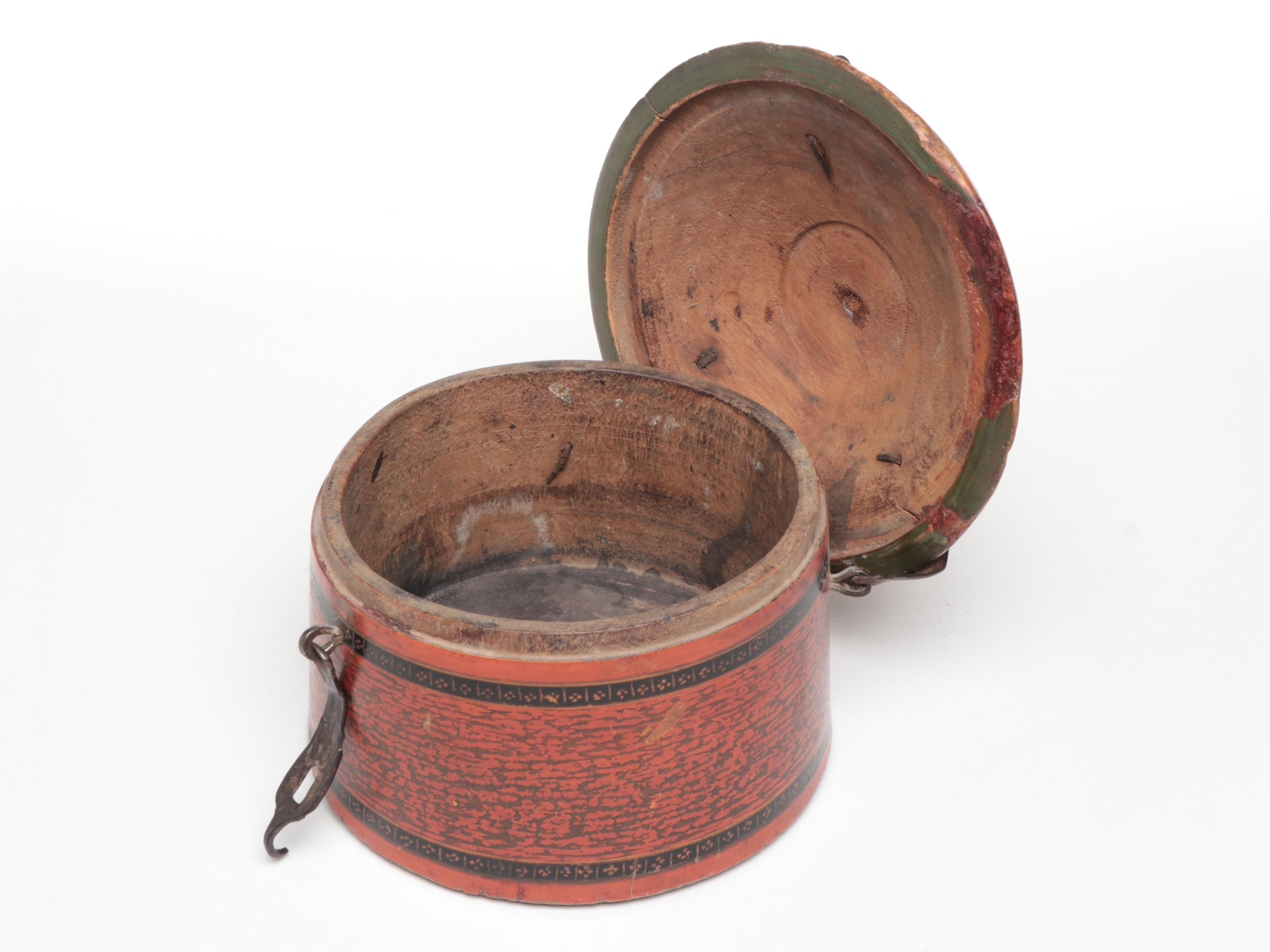 Middle Eastern Style Lacquered Wood Spice Box with Japanese Cast Iron Teapot