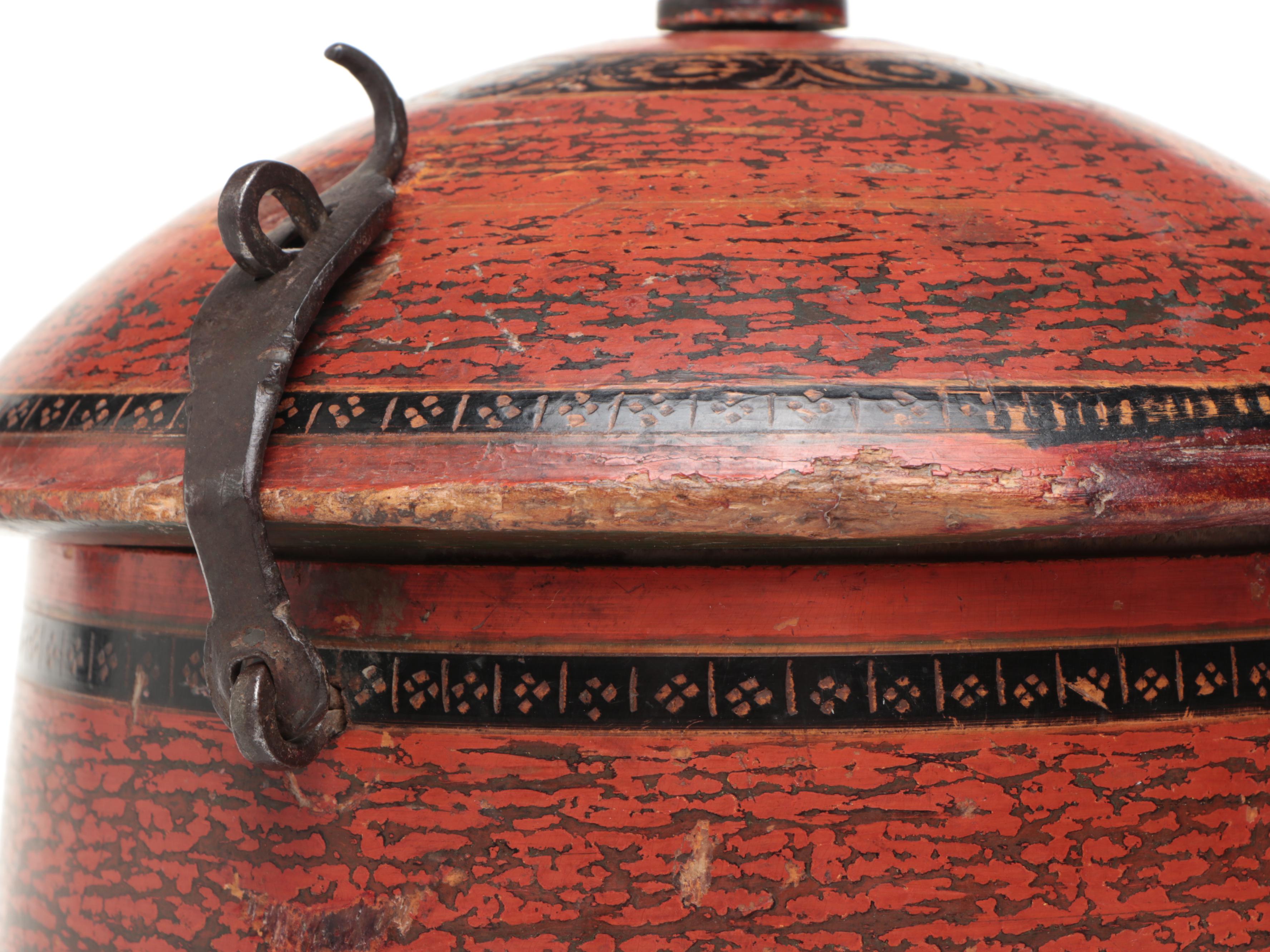 Middle Eastern Style Lacquered Wood Spice Box with Japanese Cast Iron Teapot
