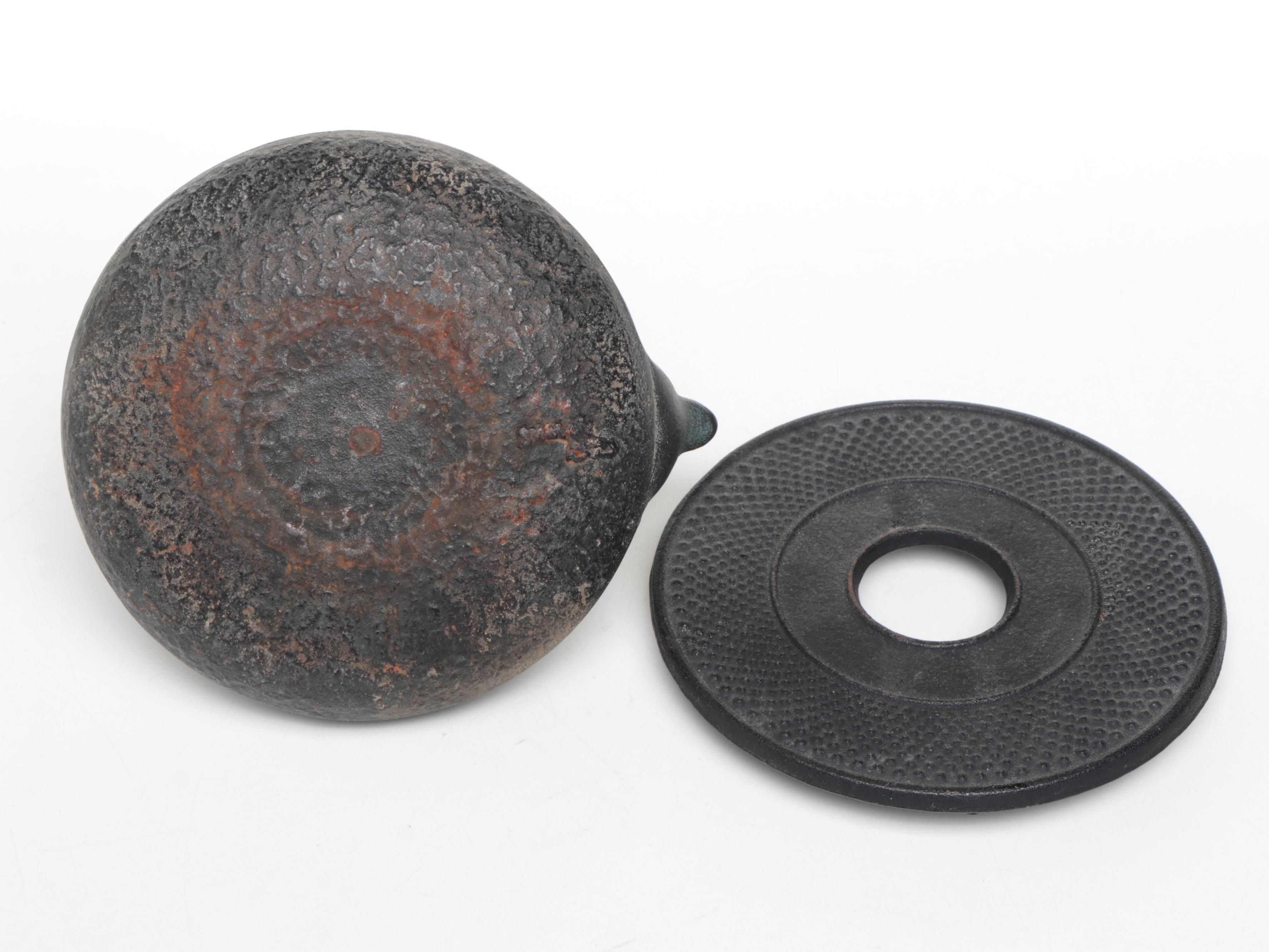 Middle Eastern Style Lacquered Wood Spice Box with Japanese Cast Iron Teapot