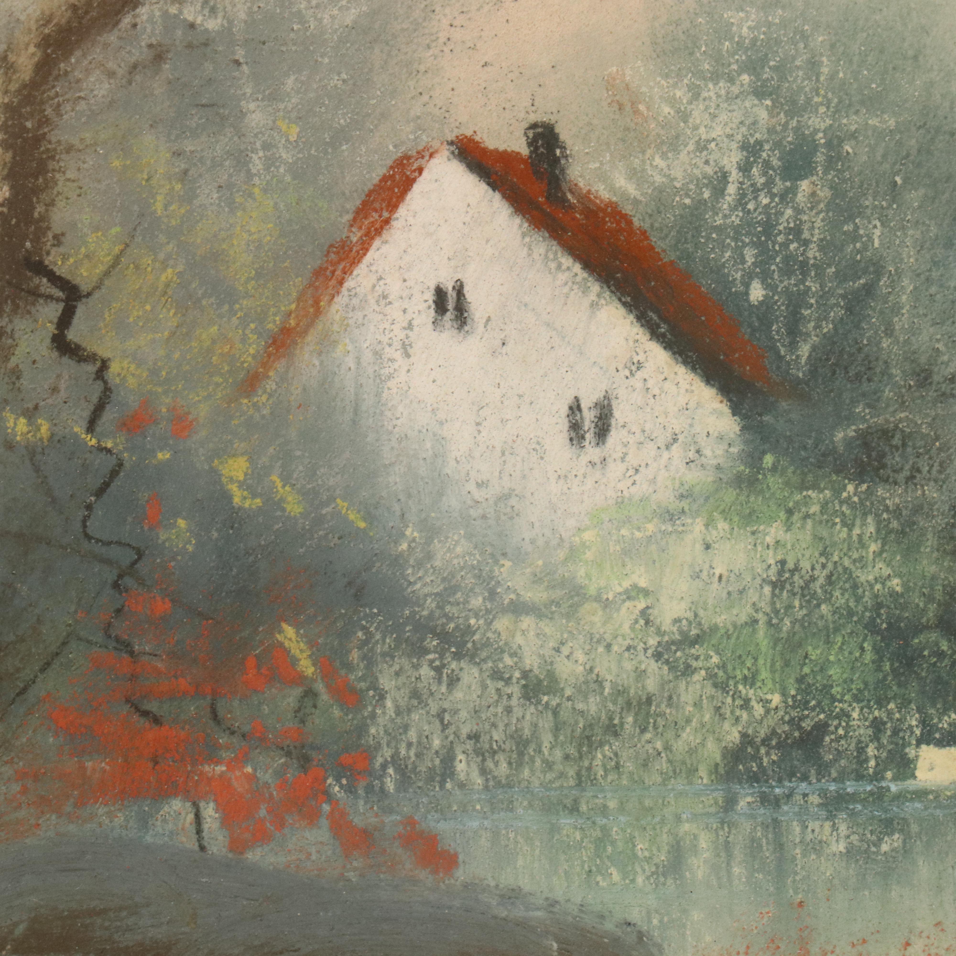 William Henry Chandler Pastel Landscape with Lake View, Early 20th Century