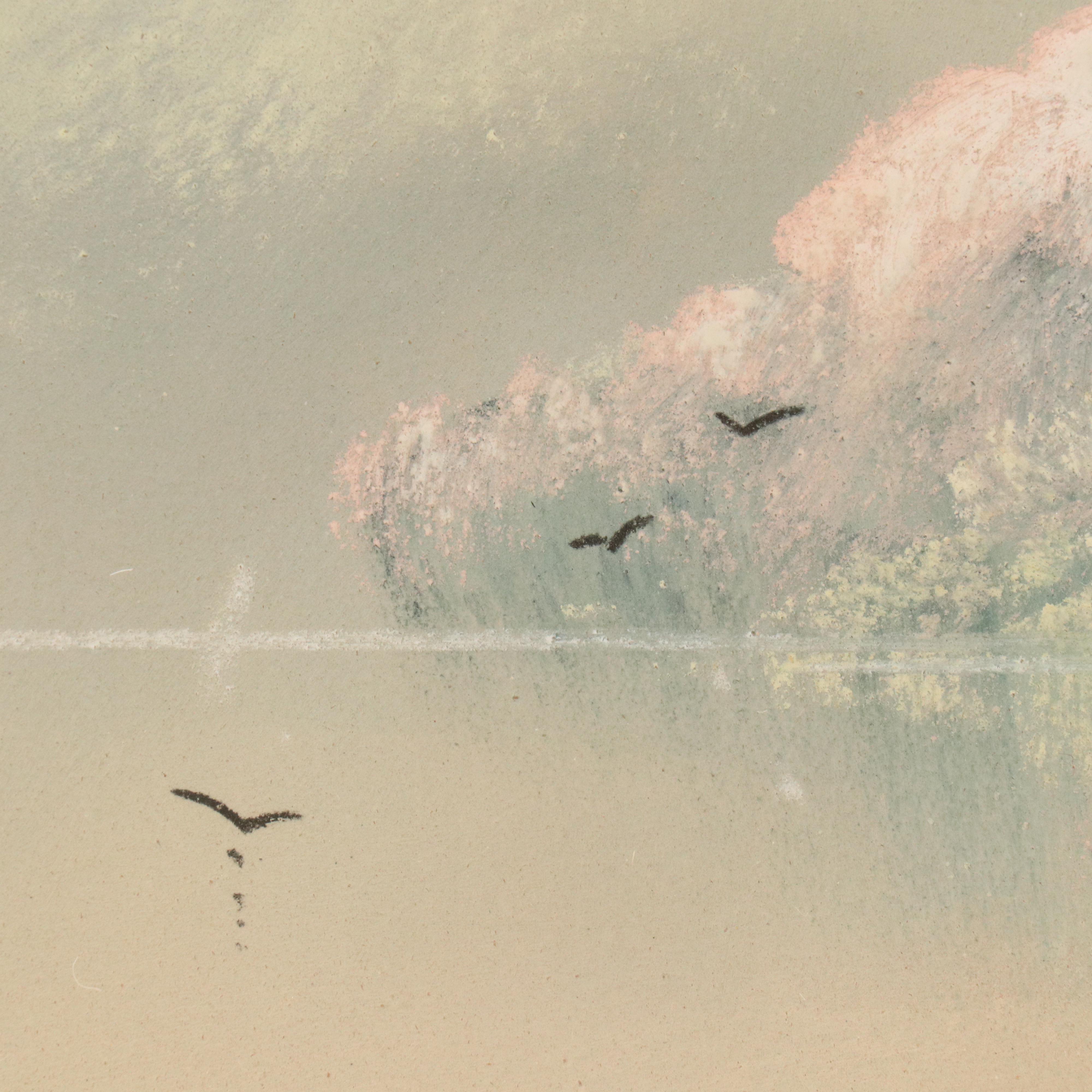 William Henry Chandler Pastel Landscape with Lake View, Early 20th Century