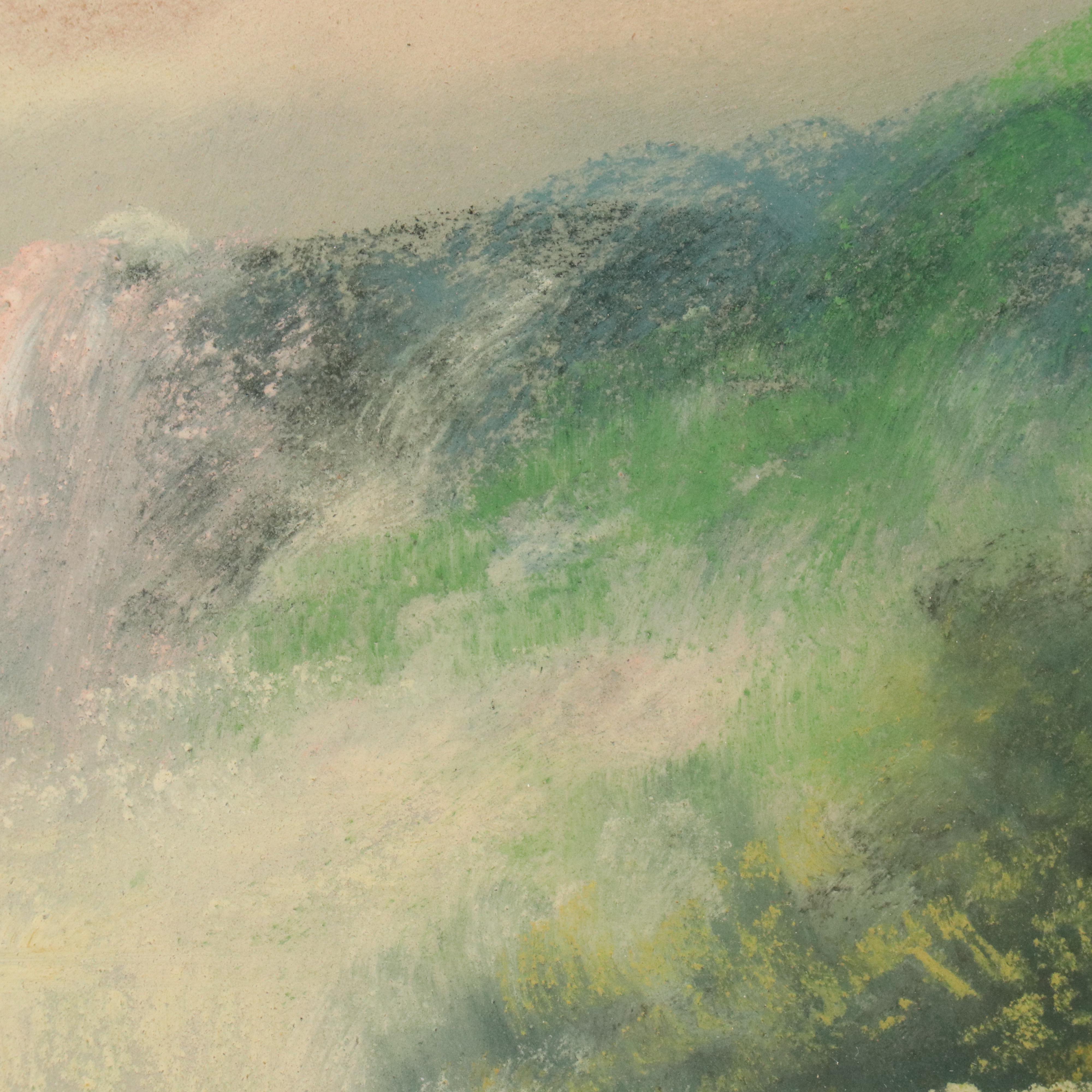 William Henry Chandler Pastel Landscape with Lake View, Early 20th Century