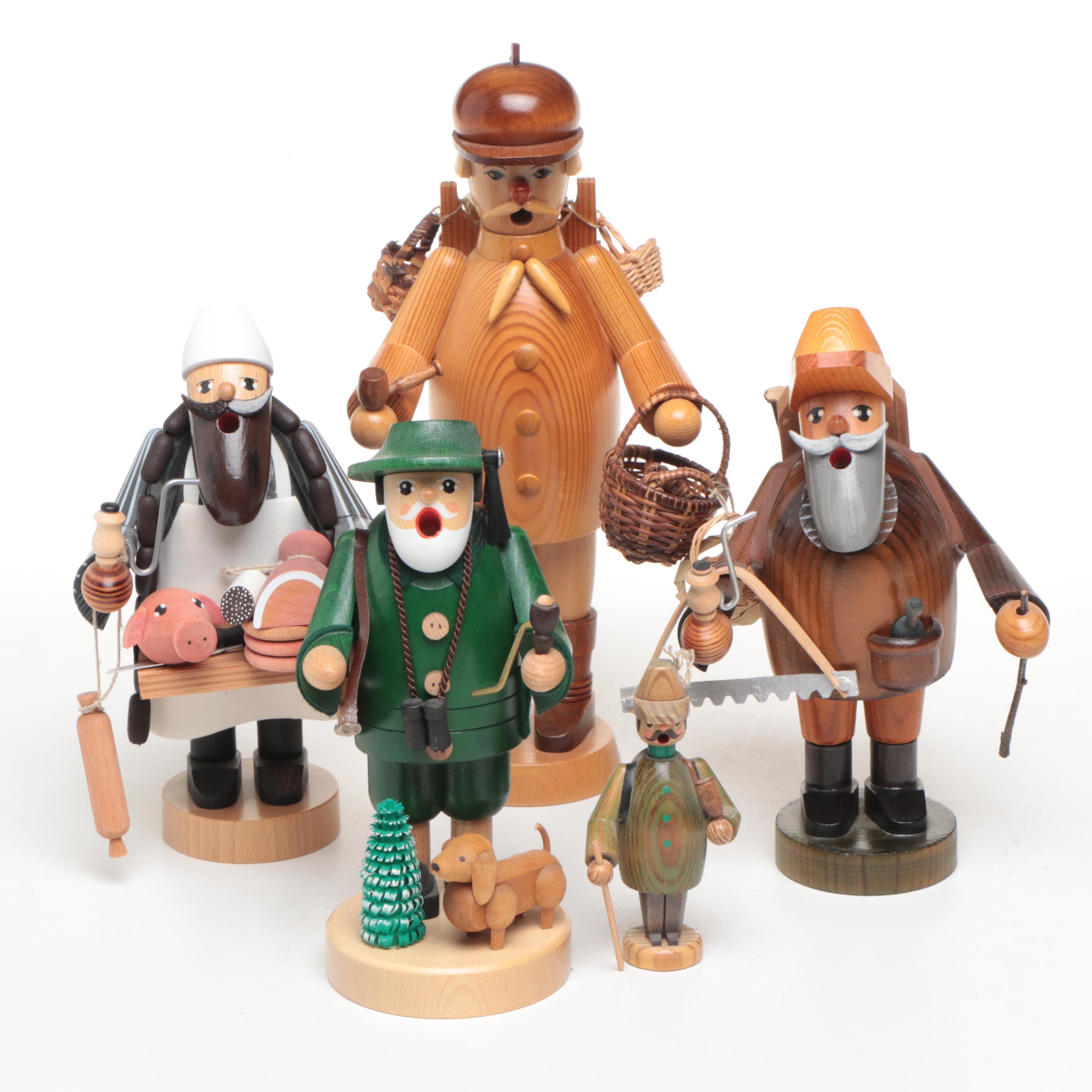 German Expertic Handcrafted Woodsman, Hunter, Butcher and Other Smoker Figures