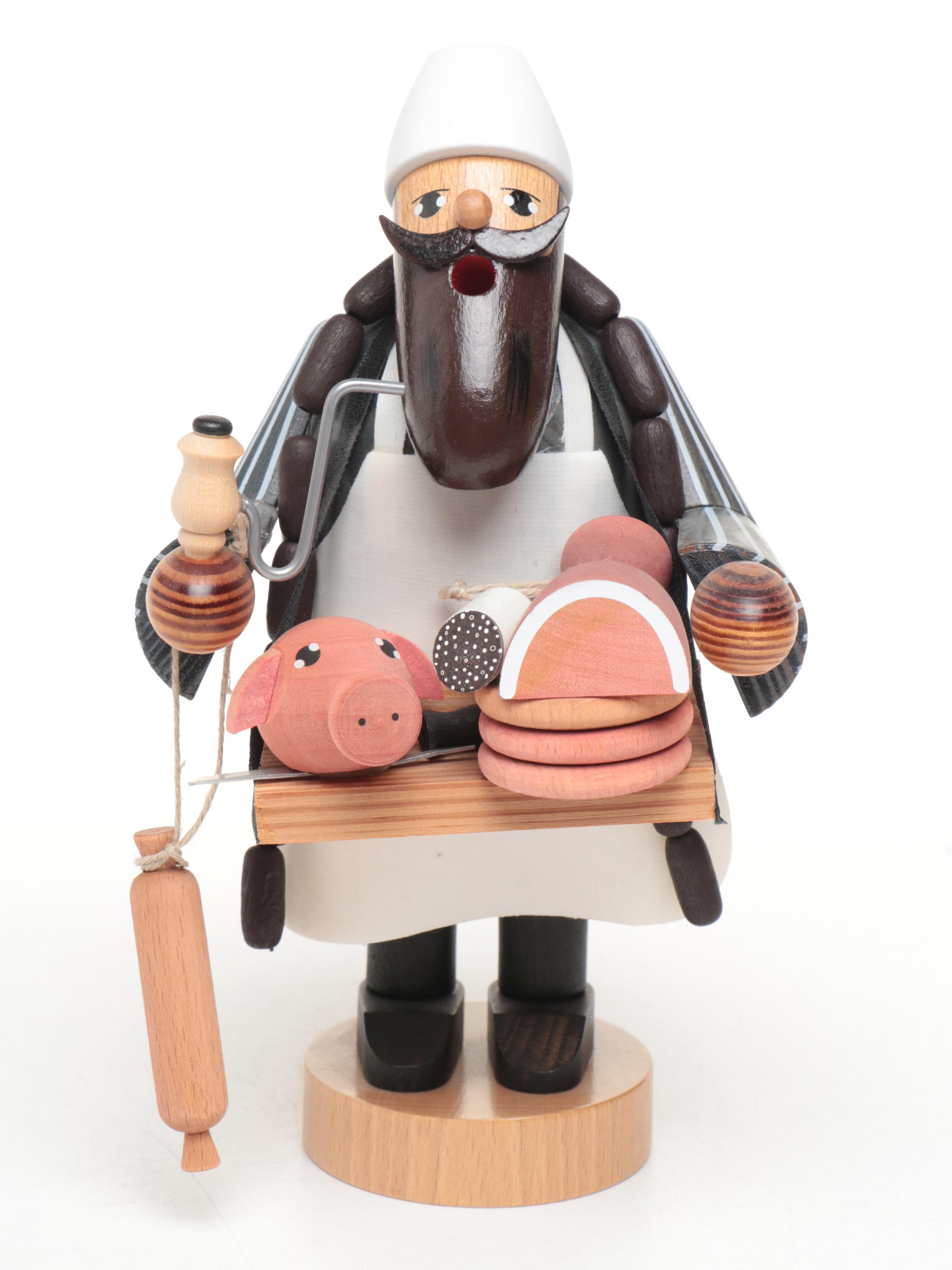 German Expertic Handcrafted Woodsman, Hunter, Butcher and Other Smoker Figures