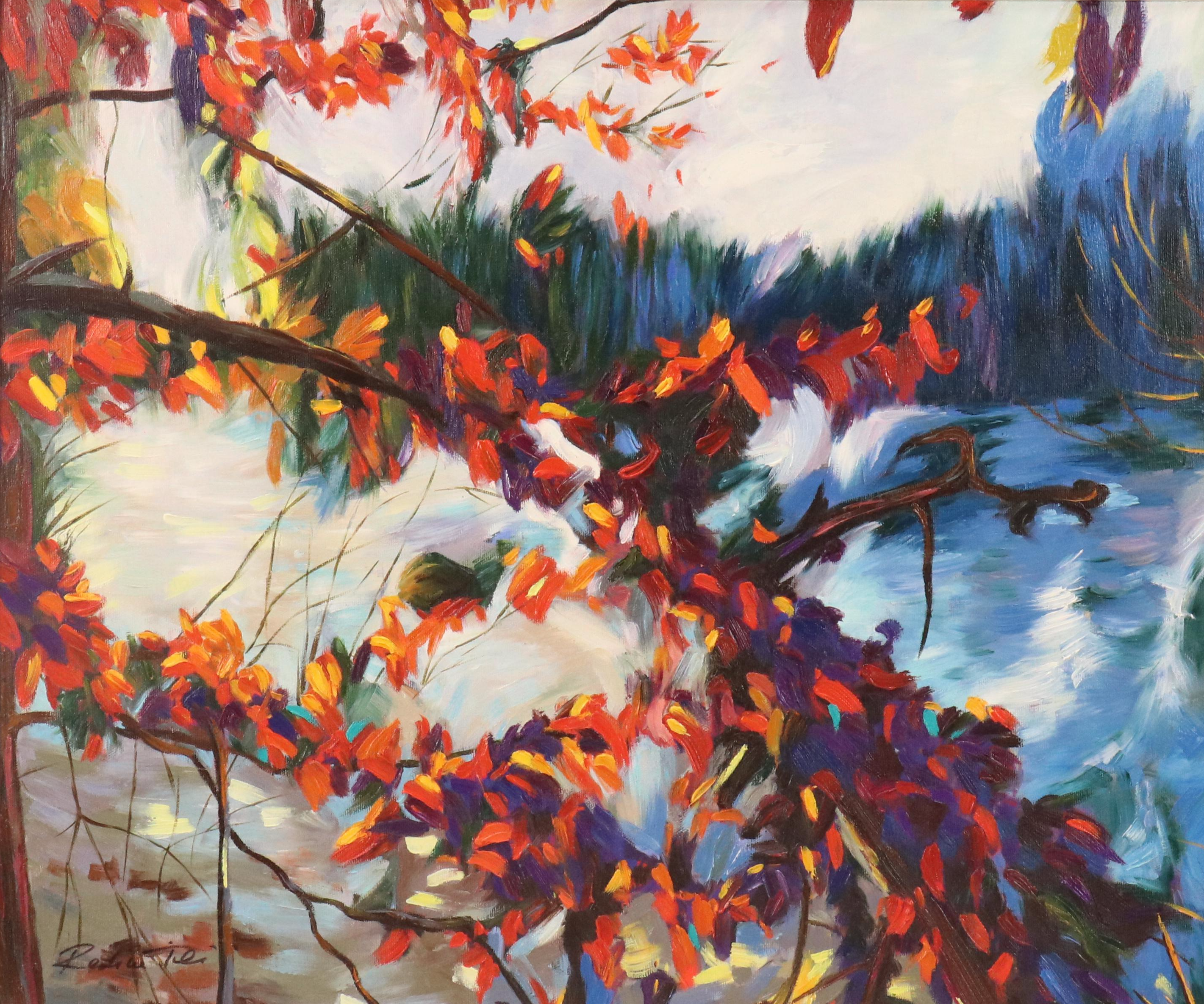 Redina Tili Impasto Oil Painting with Autumnal Landscape, 21st Century