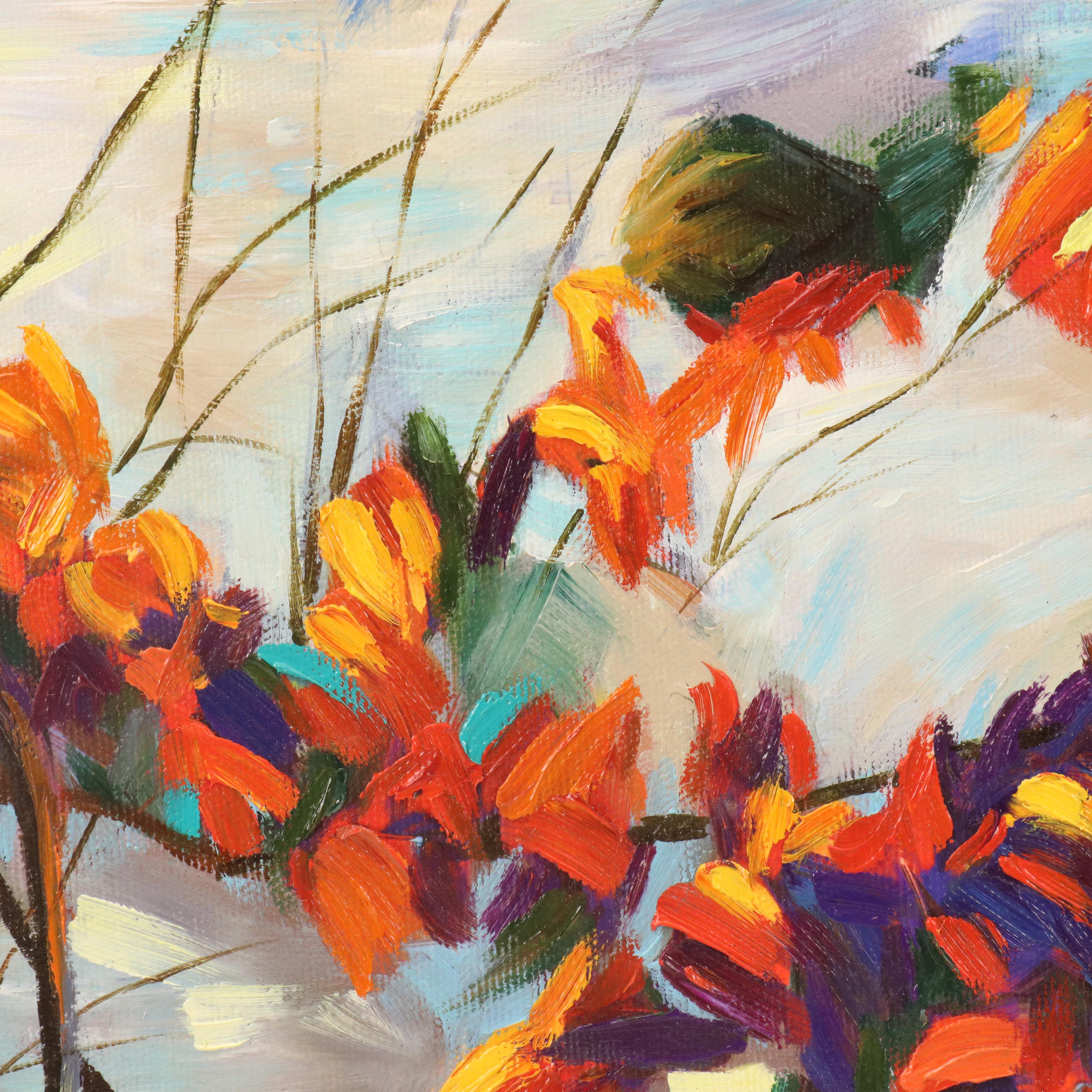 Redina Tili Impasto Oil Painting with Autumnal Landscape, 21st Century