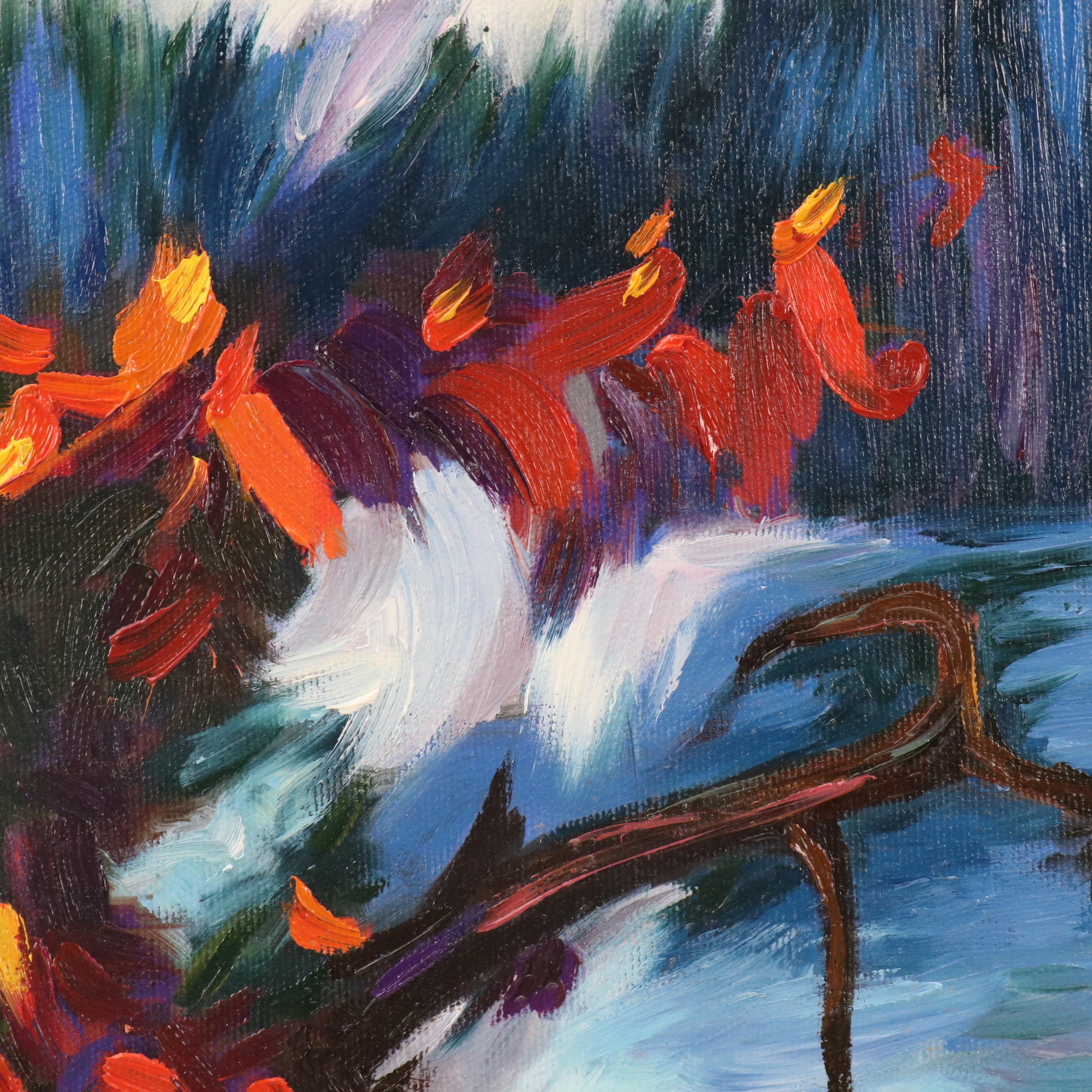 Redina Tili Impasto Oil Painting with Autumnal Landscape, 21st Century