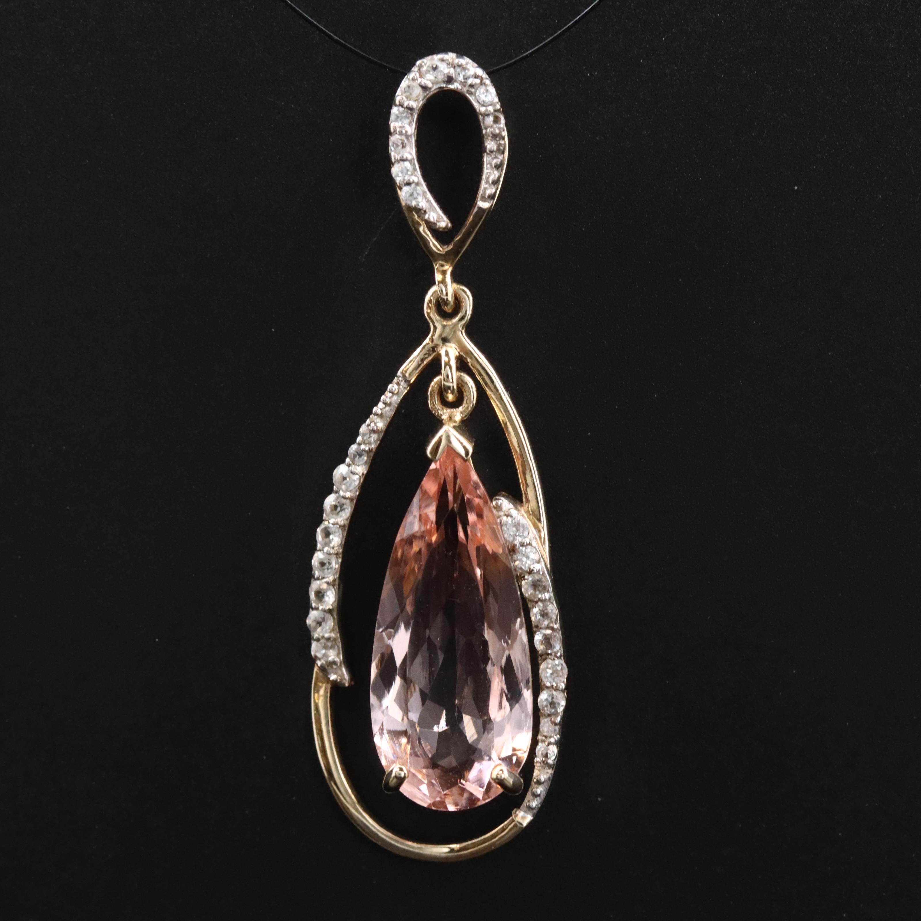 9K Morganite and White Topaz Pendant