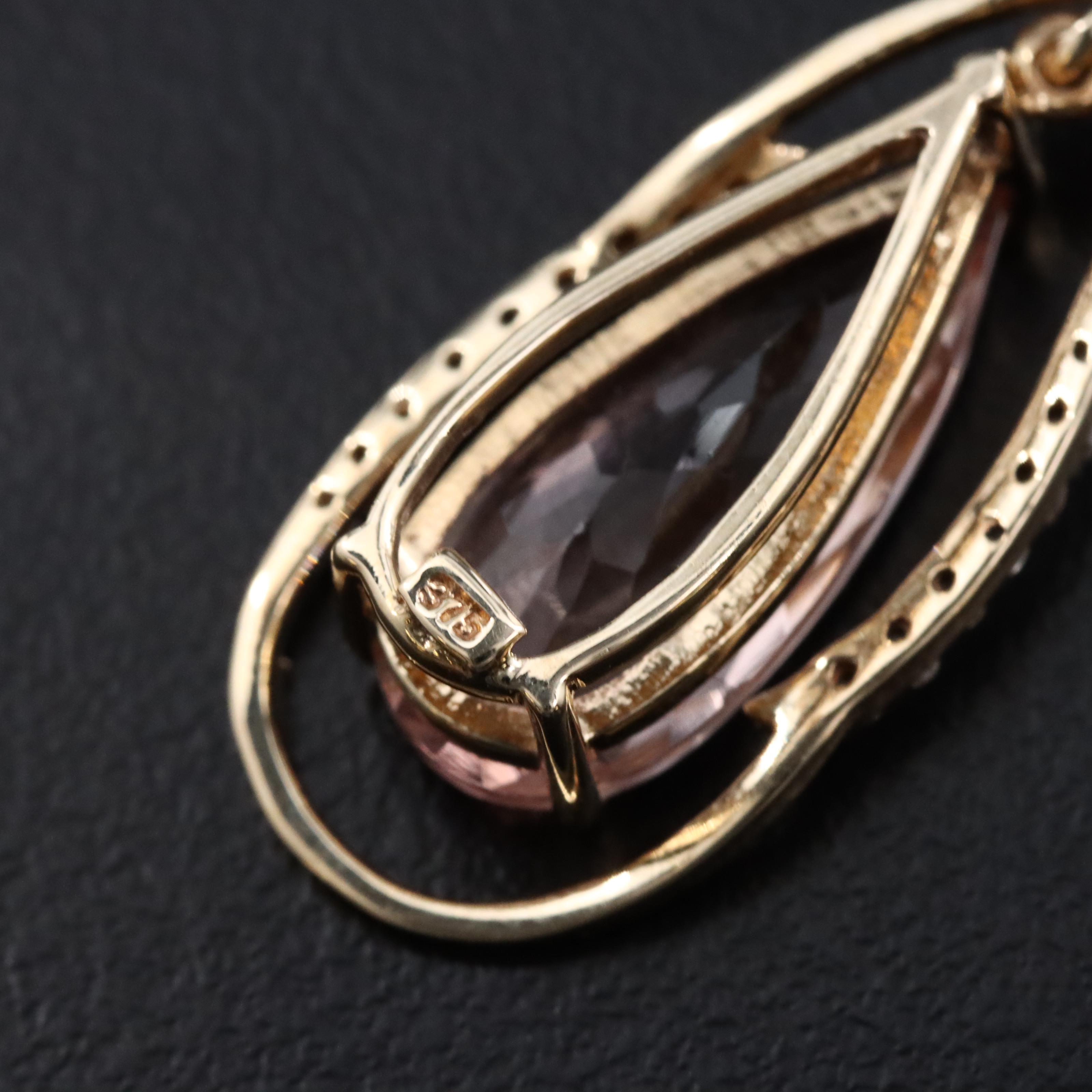 9K Morganite and White Topaz Pendant