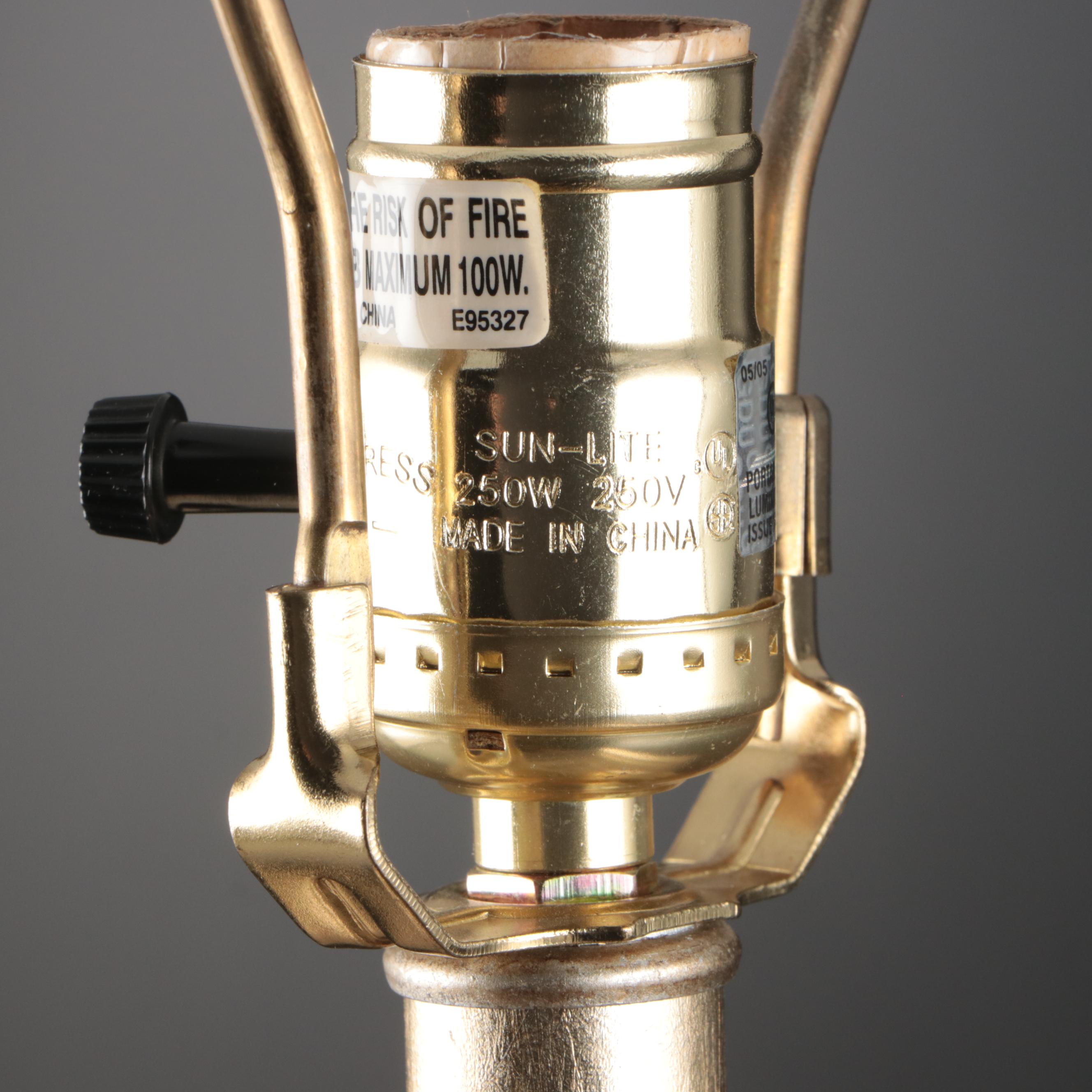 Campaign Style Mirror Panel Table Lamp with Square Pyramid Cotton Shade