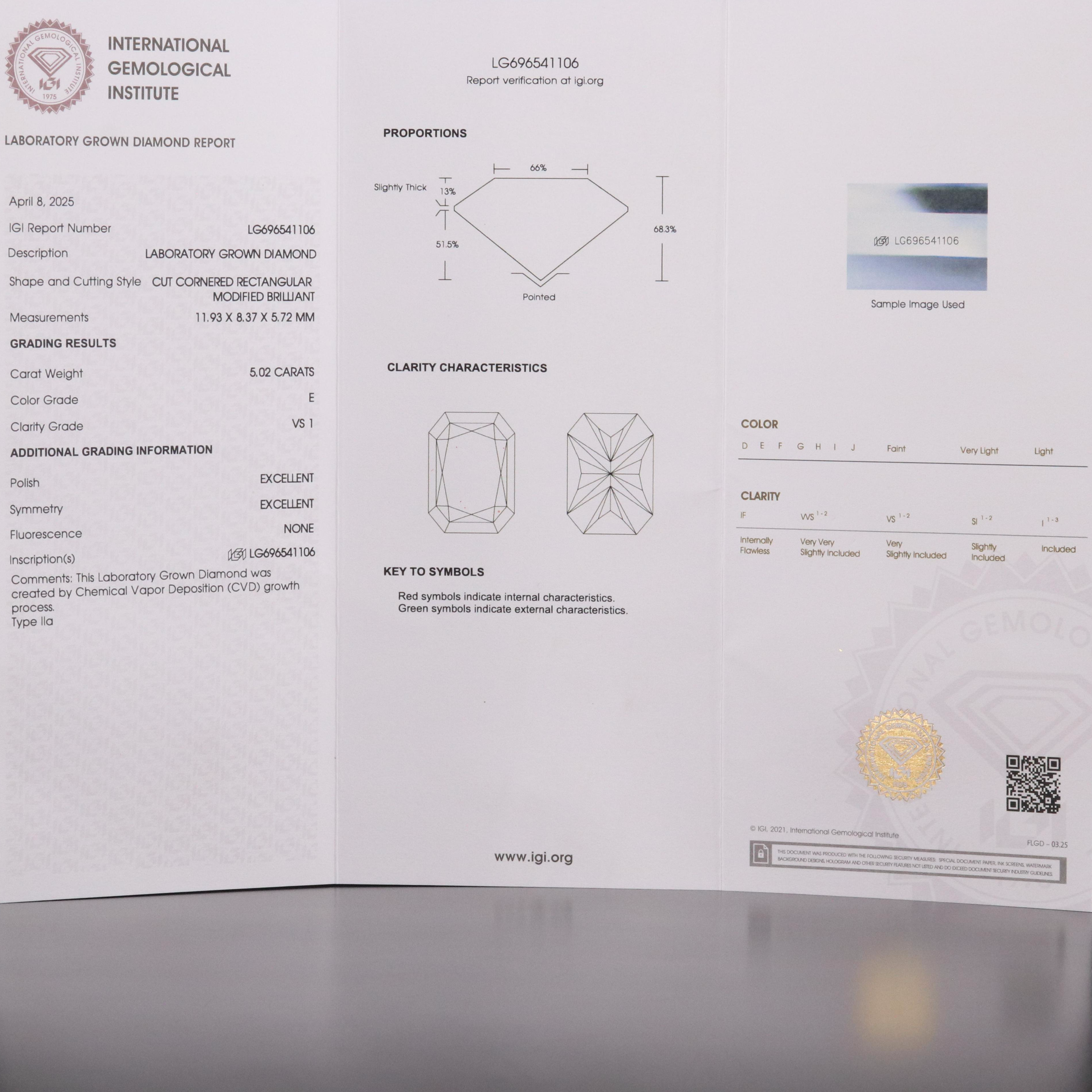 18K 5.24 CTW Lab Grown Diamond Ring with IGI Report