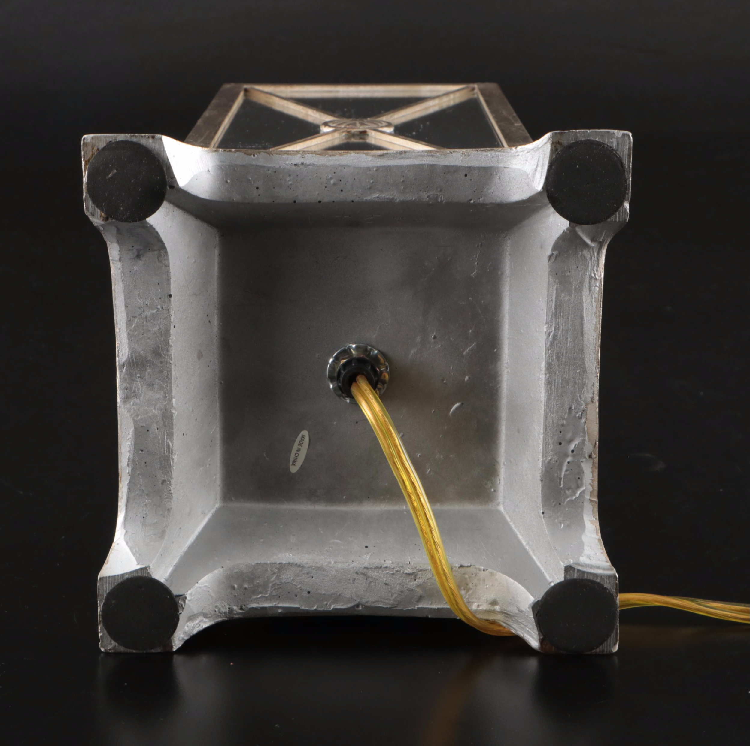 Campaign Style Mirror Panel Table Lamp with Square Pyramid Cotton Shade