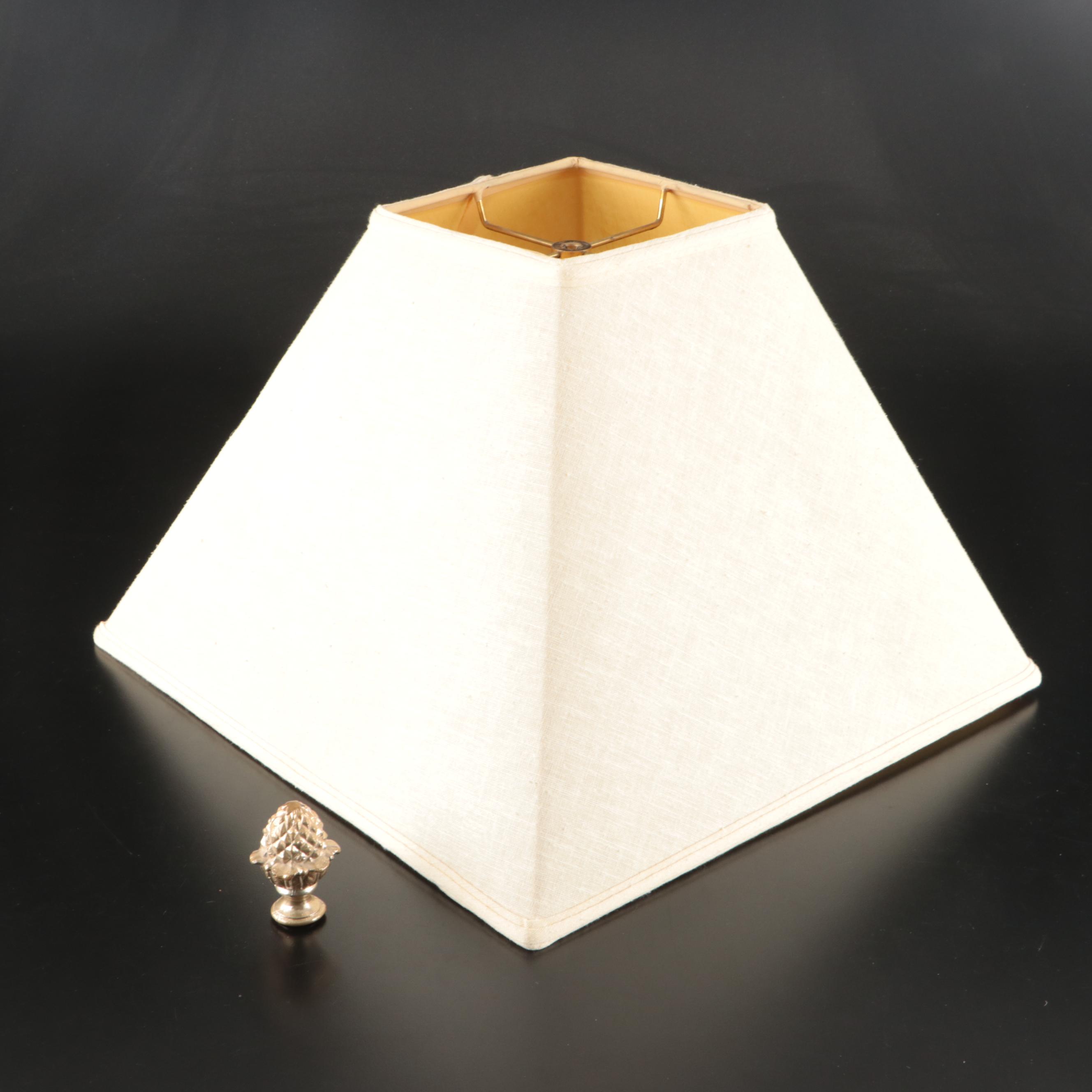 Campaign Style Mirror Panel Table Lamp with Square Pyramid Cotton Shade