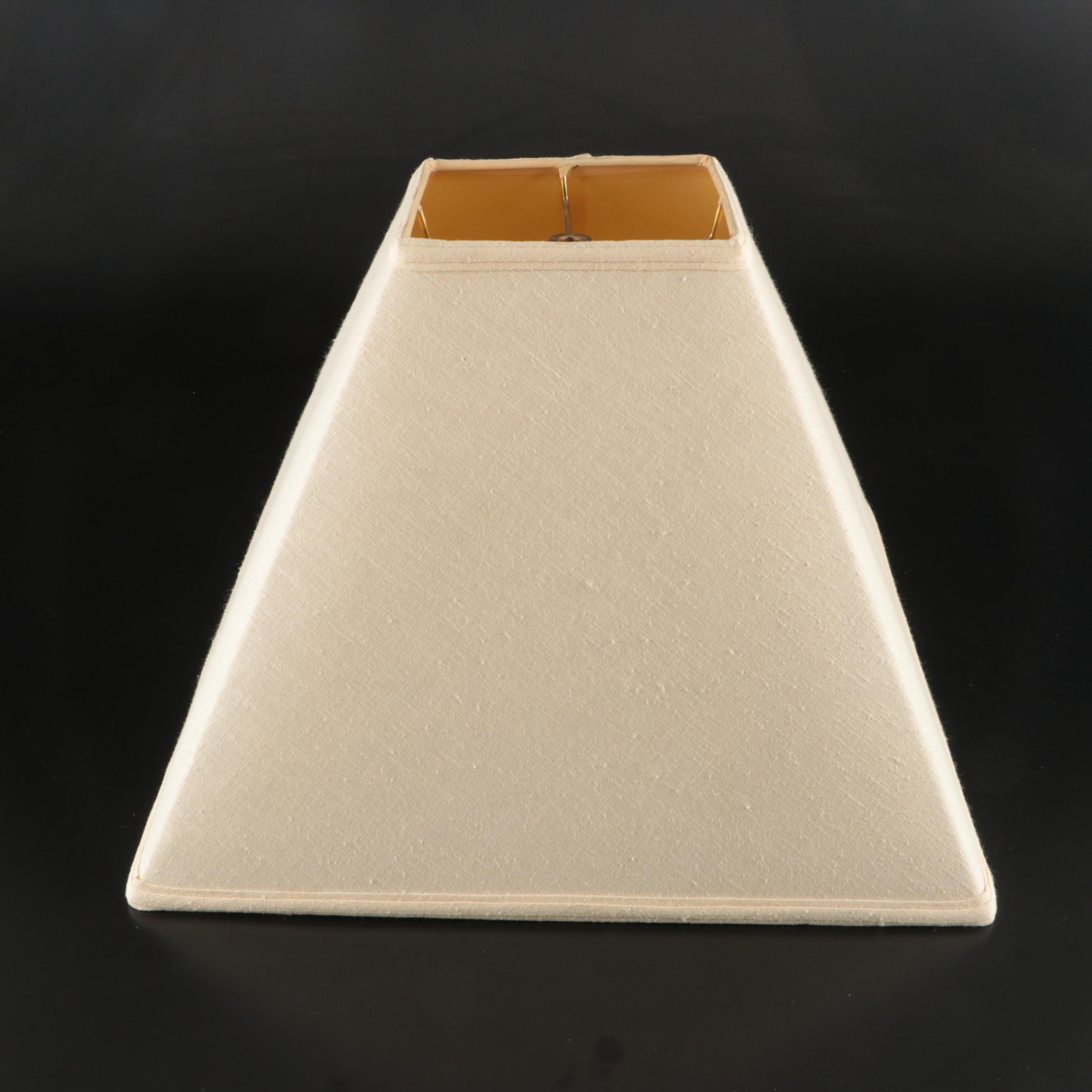 Campaign Style Mirror Panel Table Lamp with Square Pyramid Cotton Shade