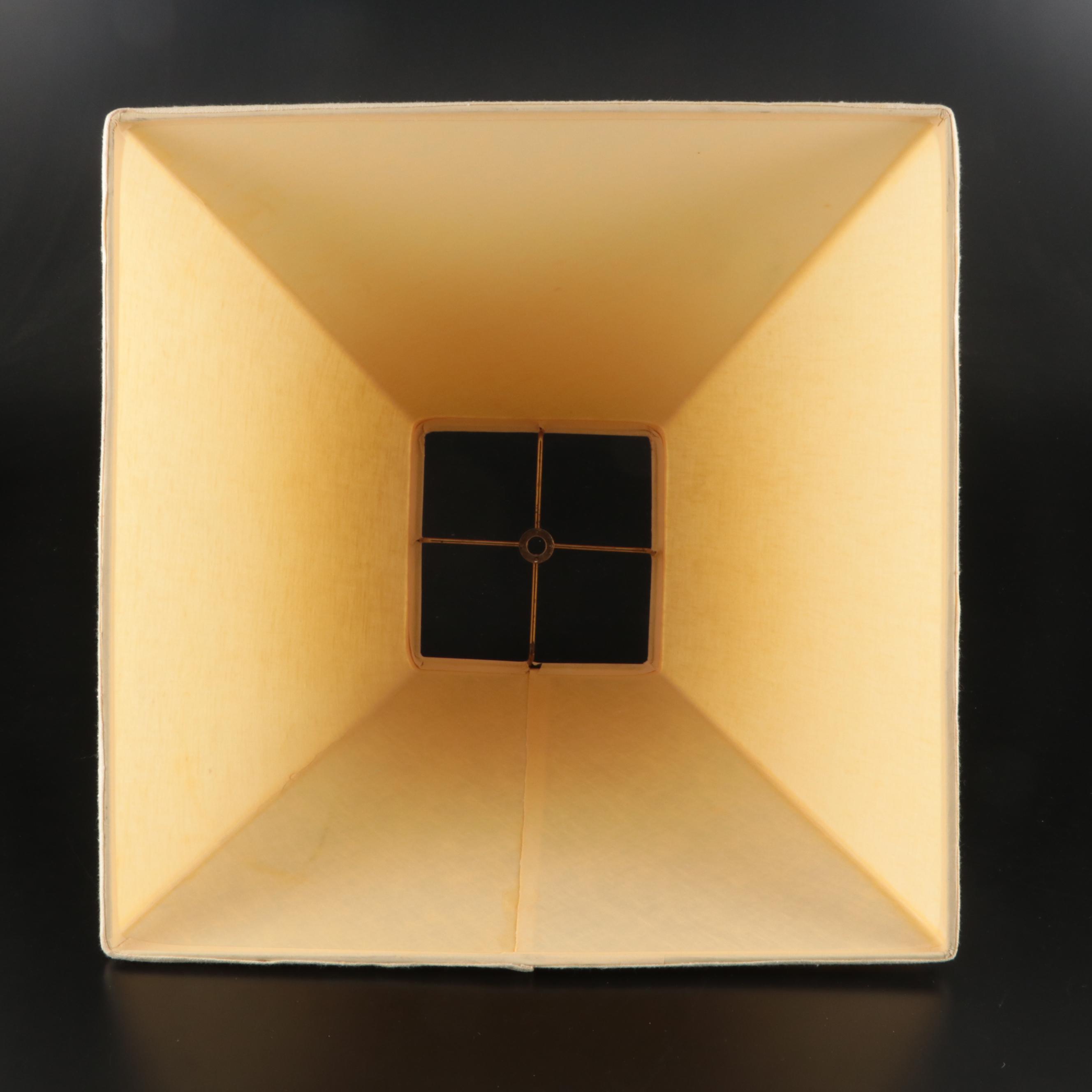 Campaign Style Mirror Panel Table Lamp with Square Pyramid Cotton Shade