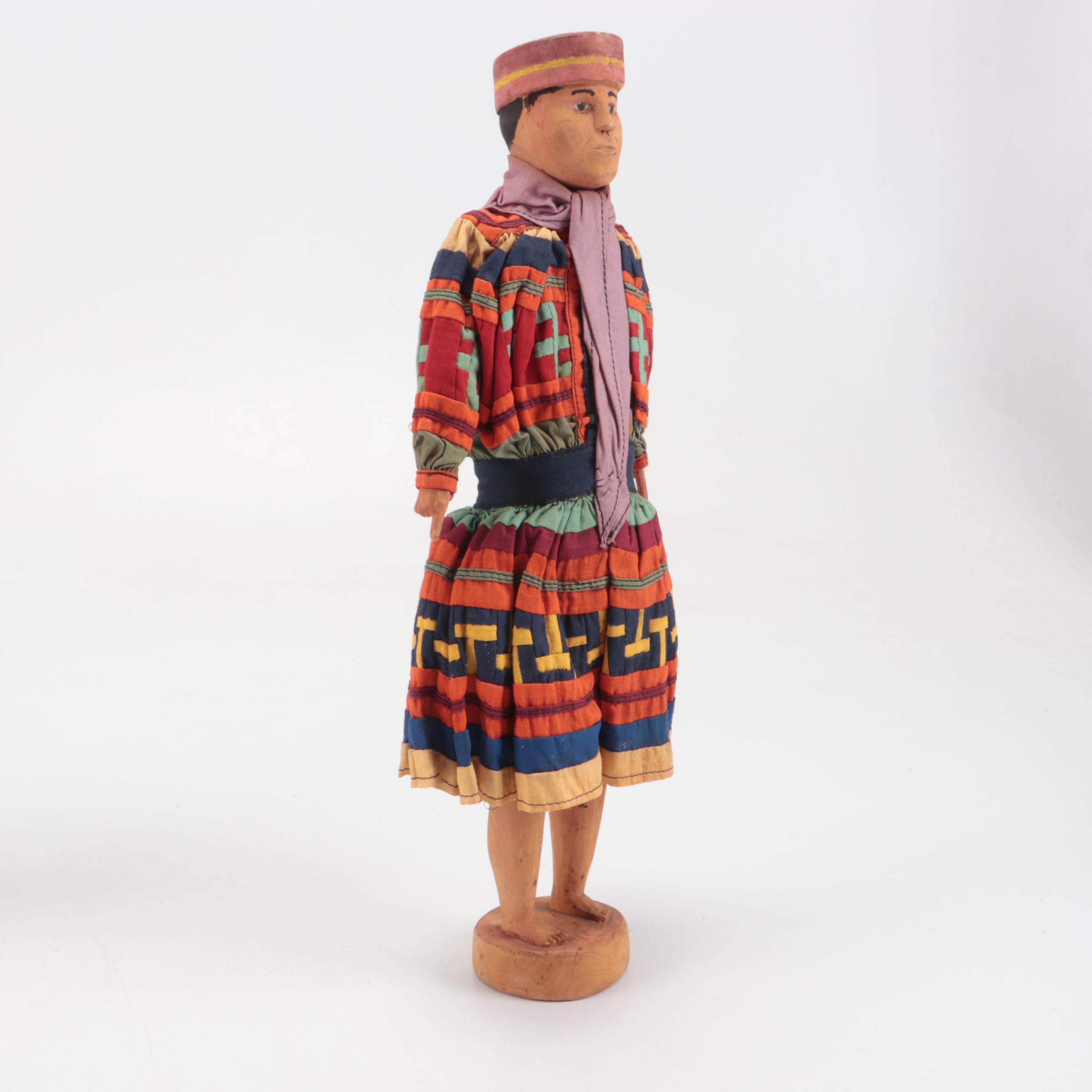 Chippewa and Seminole Carved Wood Dolls with Other Indigenous Dolls