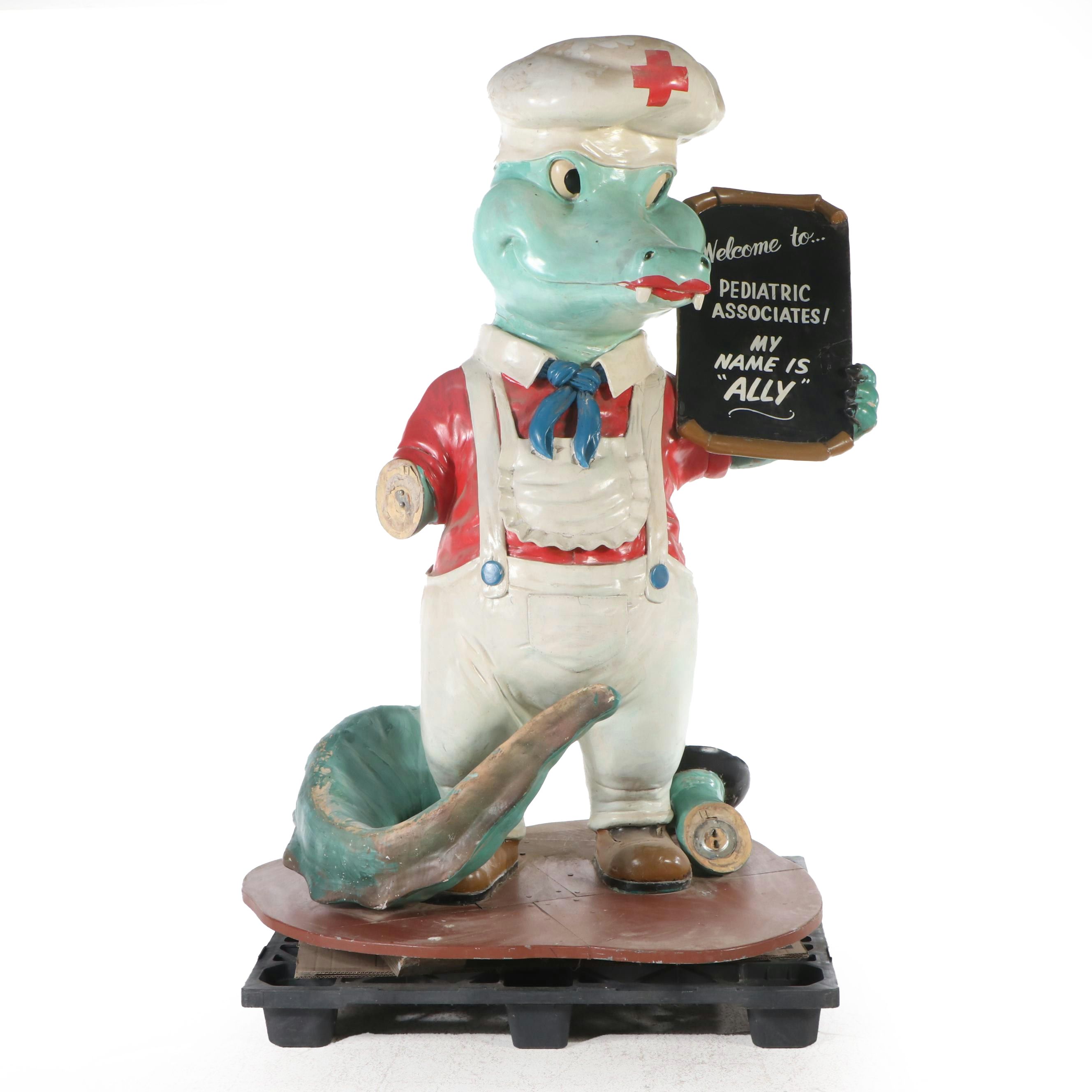 Jungle Jims Salvage 70" Painted Plaster Anthropomorphic Gator Sculpture