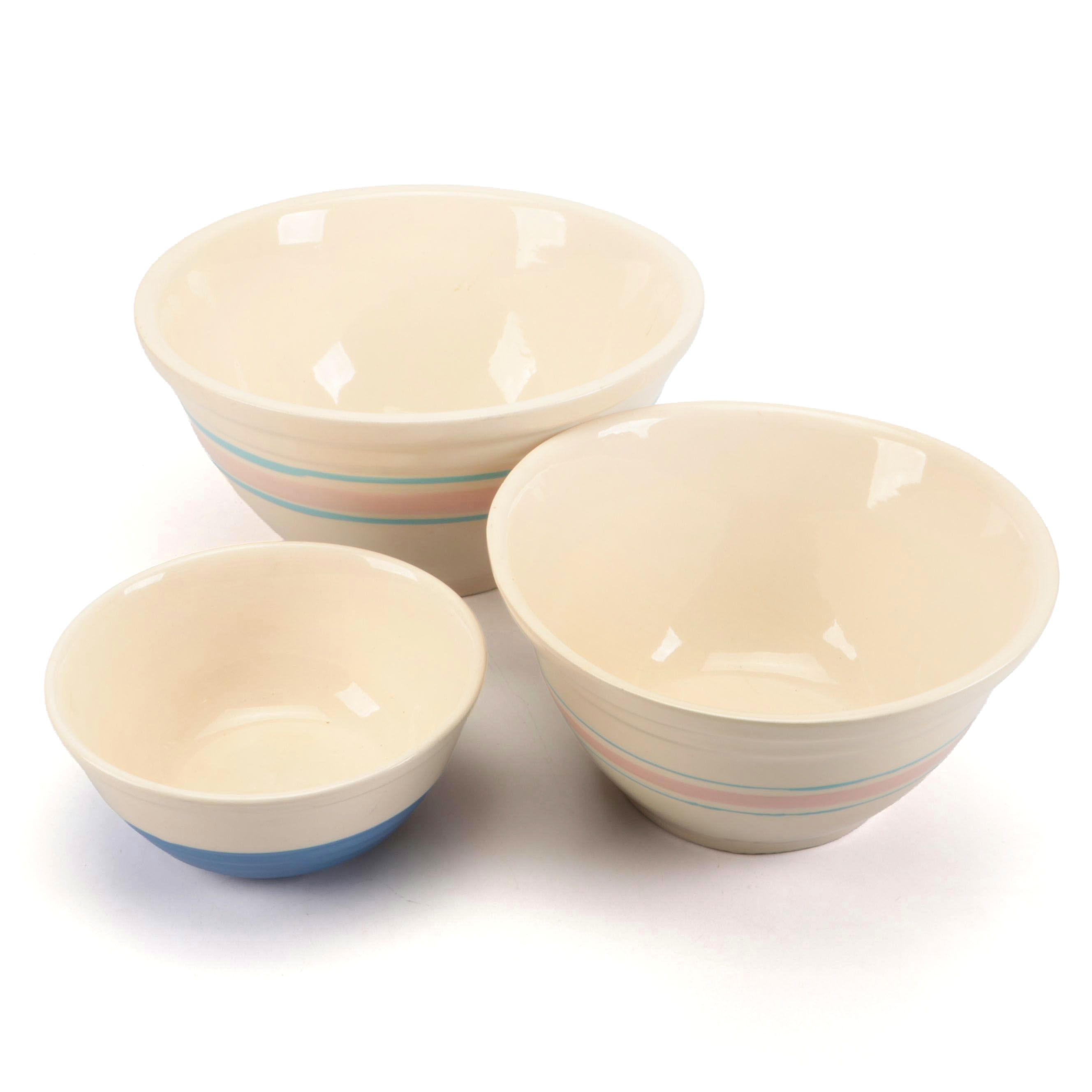 Universal Potteries with Other Yellowware Pink and Blue Banded Bowls