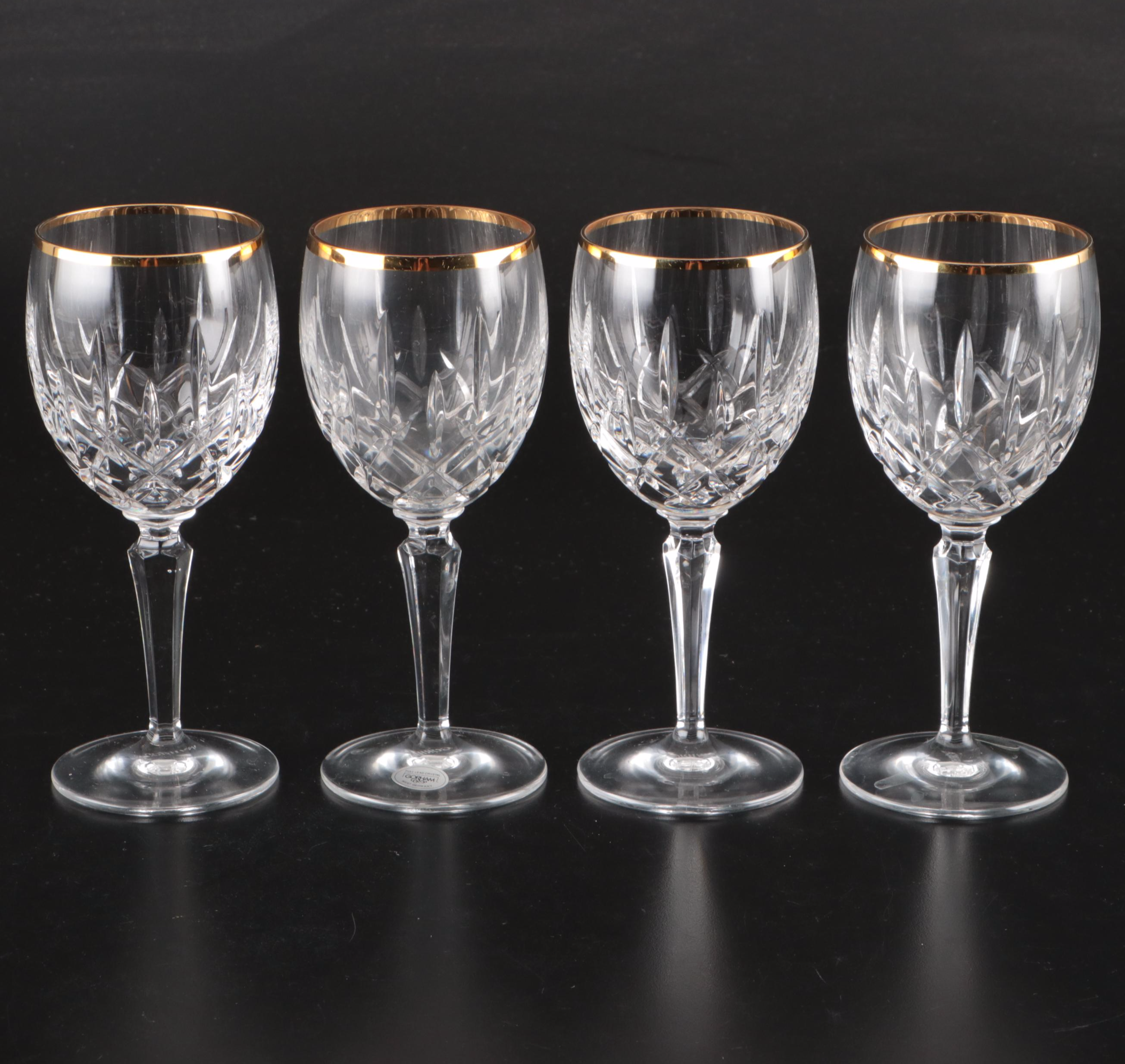 Gorham "Lady Anne Gold" Crystal Wine Glasses, Late 20th/Early 21st C.