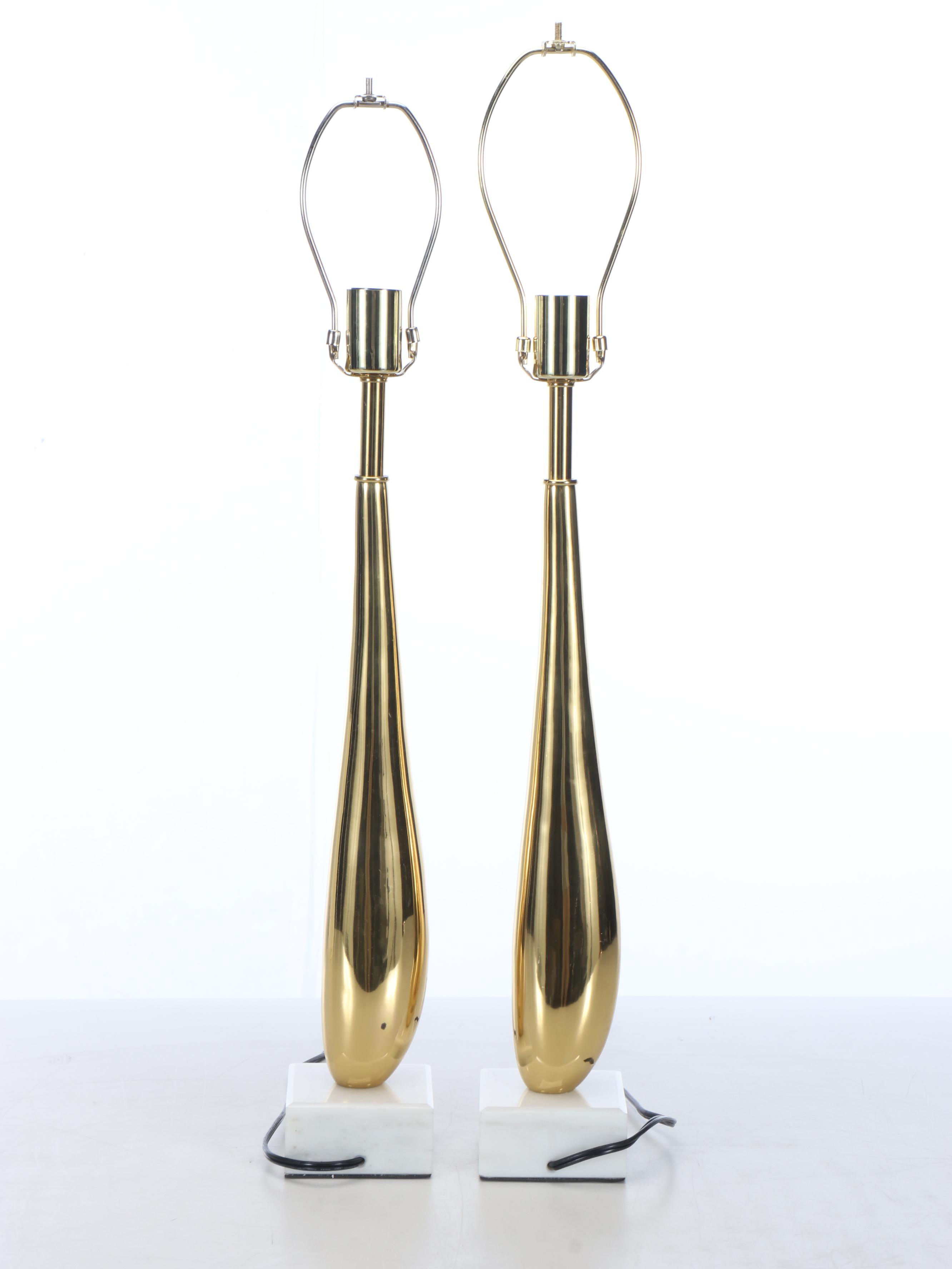 Glossy Gold Finish Teardrop Table Lamps with Silk Blend Shades