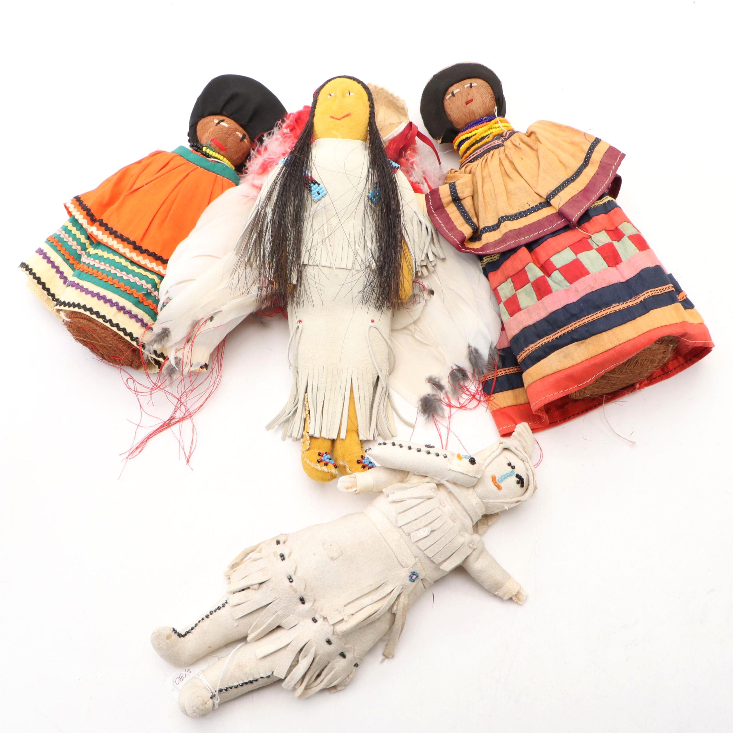 Loretta Bettelyoun Artist Made Sioux Doll with Other Folk Art Dolls