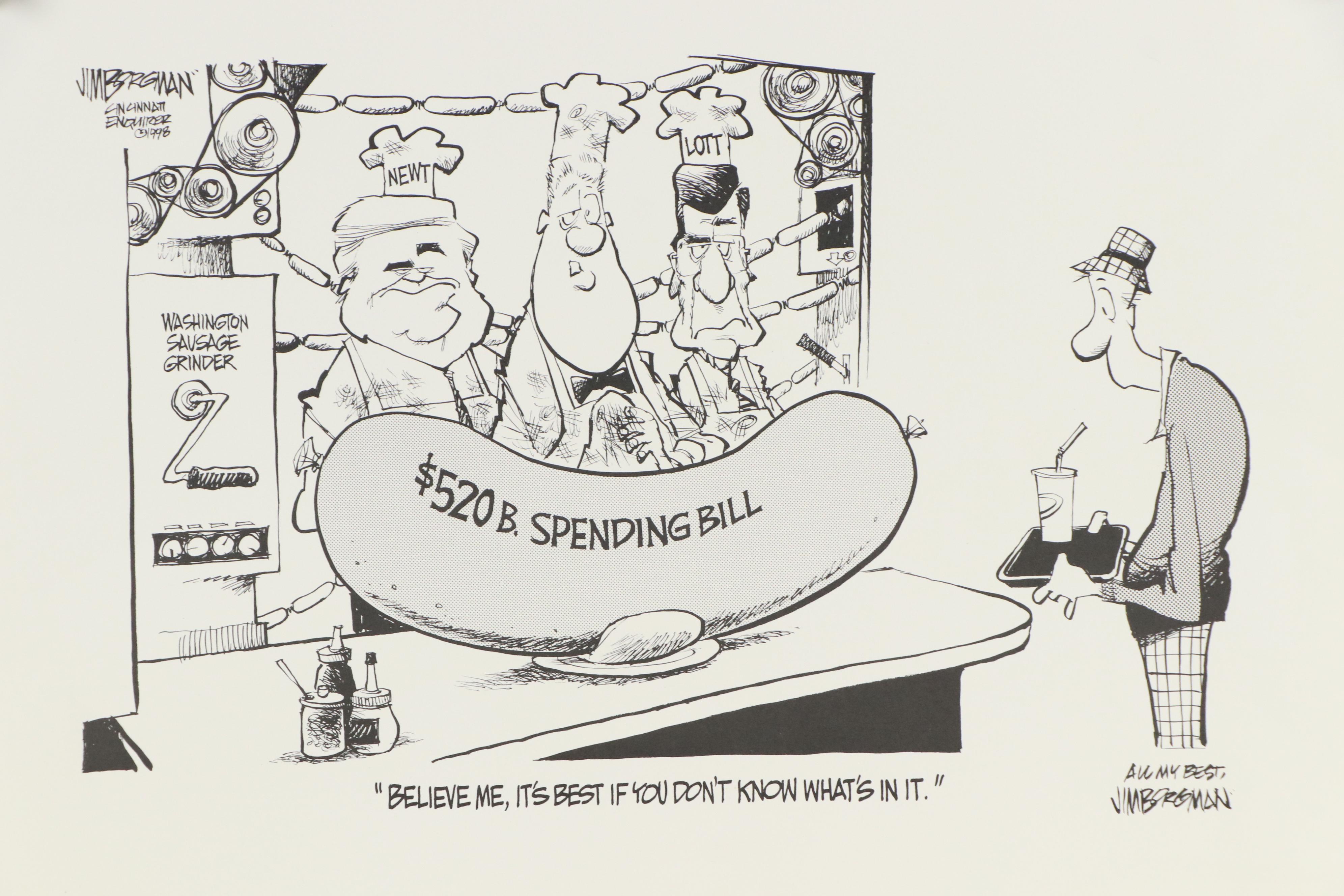 Cartoon Lithograph After Jim Borgman for "The Cincinnati Enquirer"