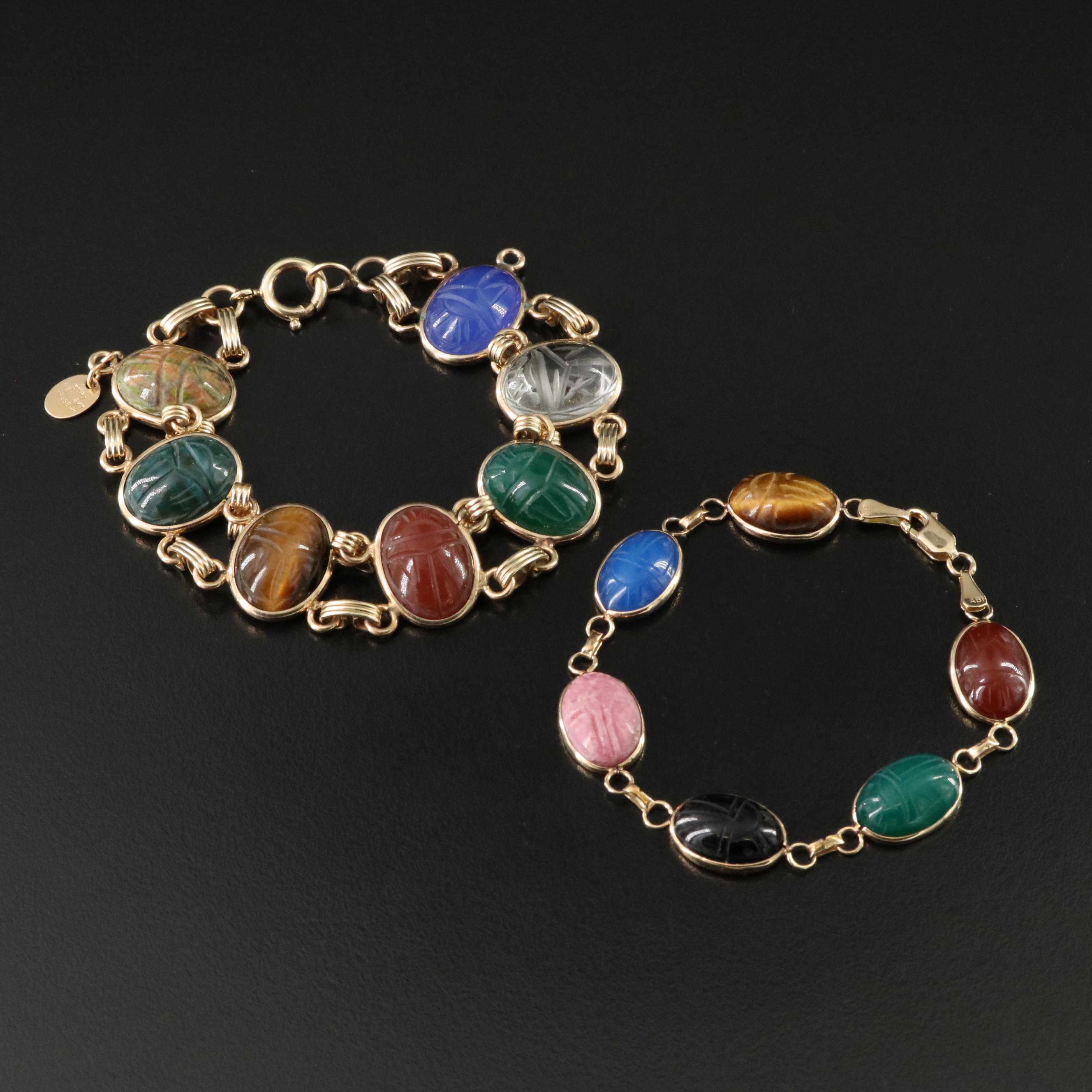 14K and Burt Cassell Gold-Filled Gemstone Scarab Bracelets