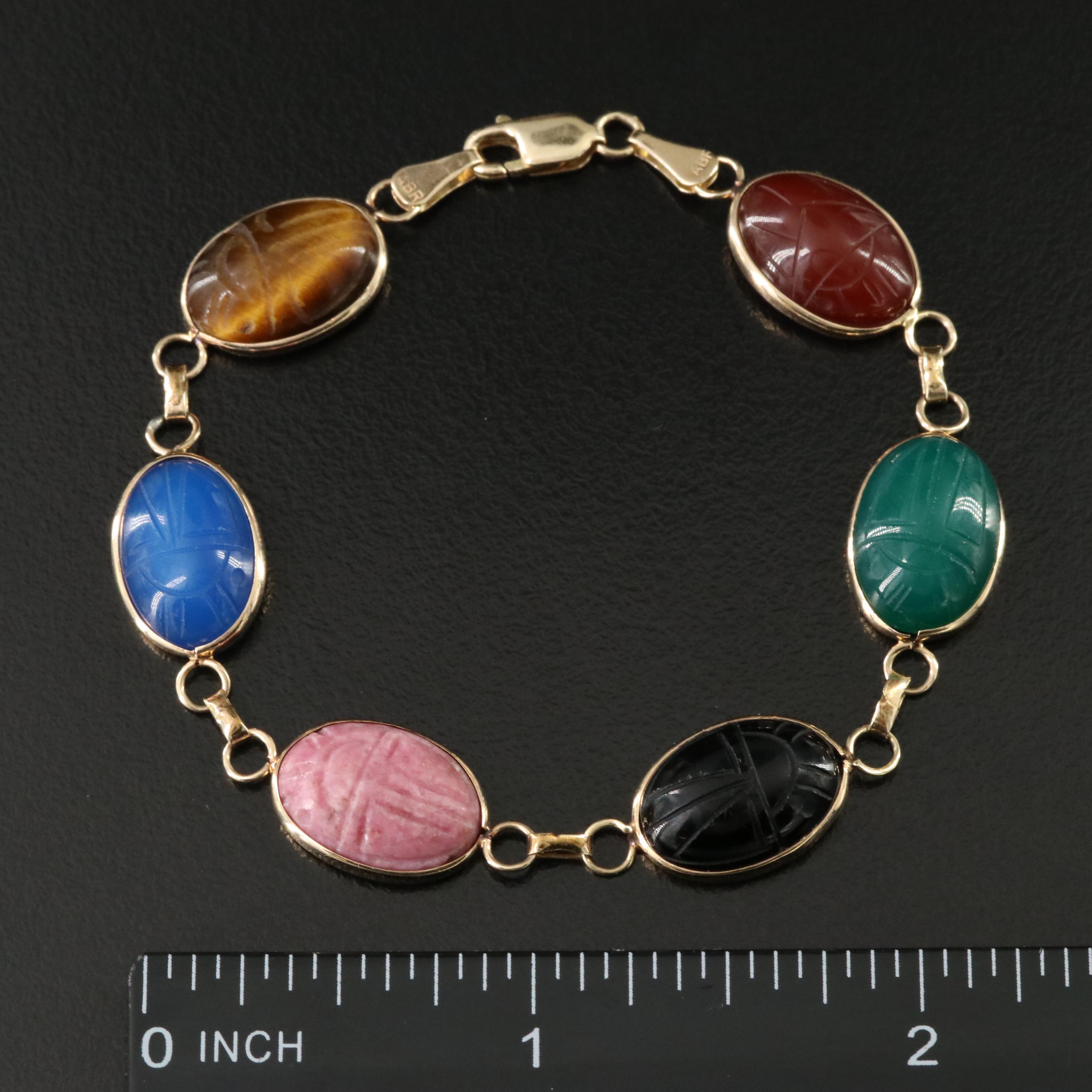 14K and Burt Cassell Gold-Filled Gemstone Scarab Bracelets