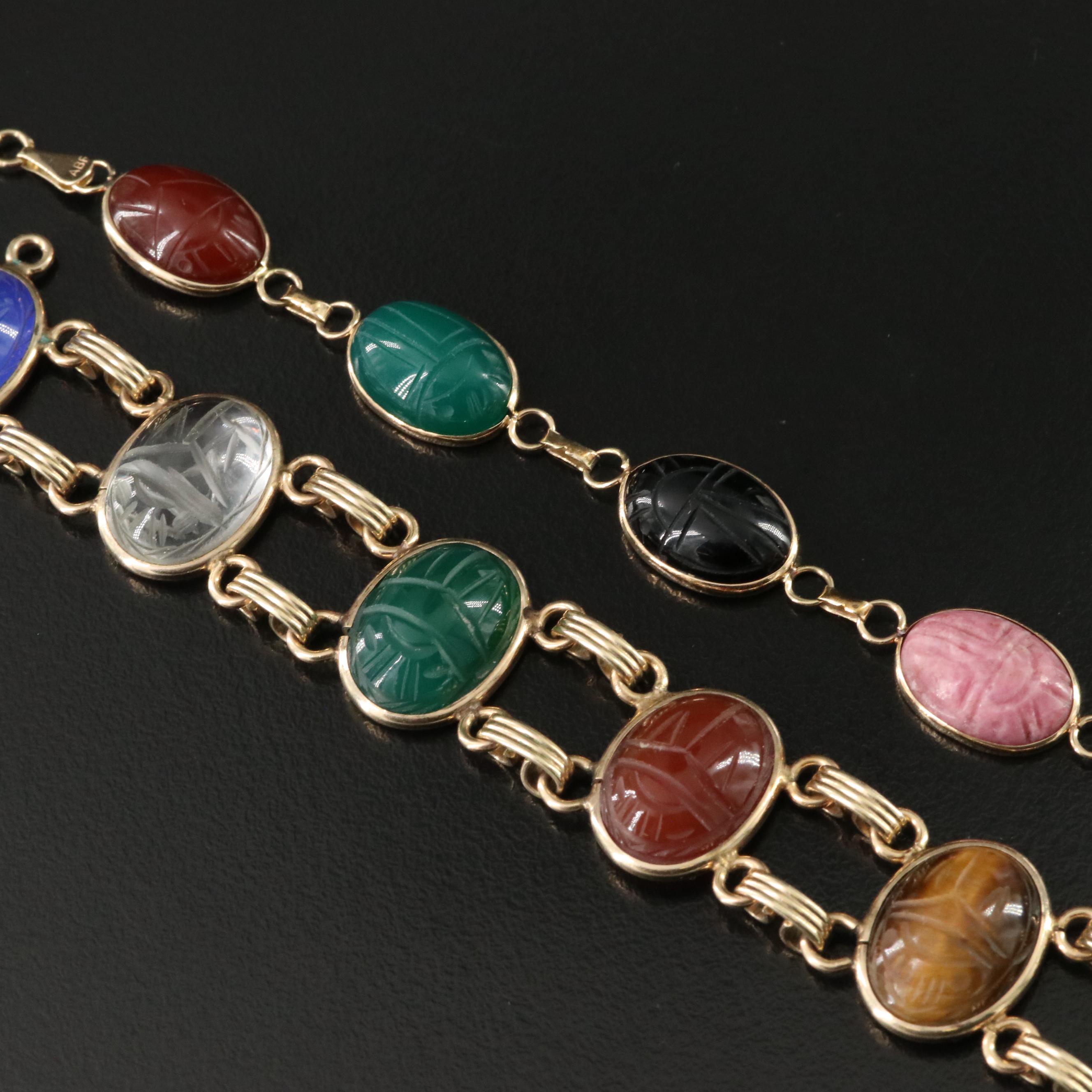 14K and Burt Cassell Gold-Filled Gemstone Scarab Bracelets