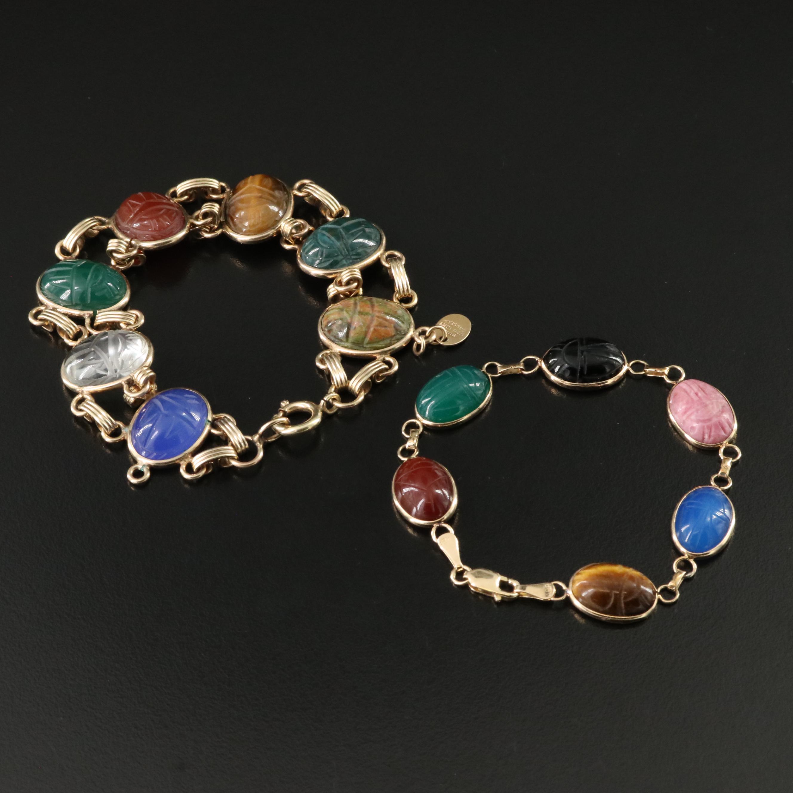 14K and Burt Cassell Gold-Filled Gemstone Scarab Bracelets